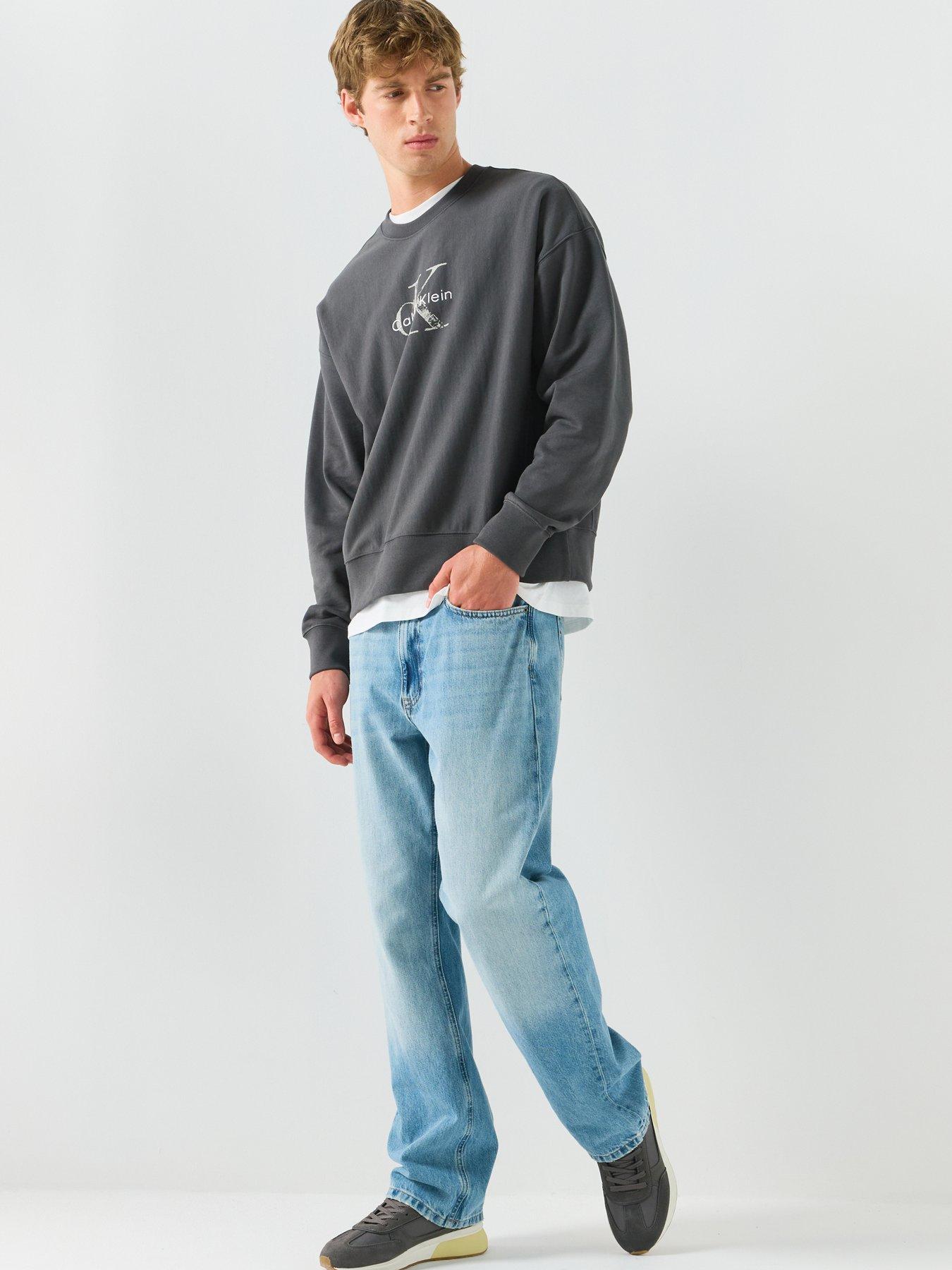 Image 3 of 6 of Calvin Klein Jeans Premium Terry Painted Monologo Crew Sweat - Grey