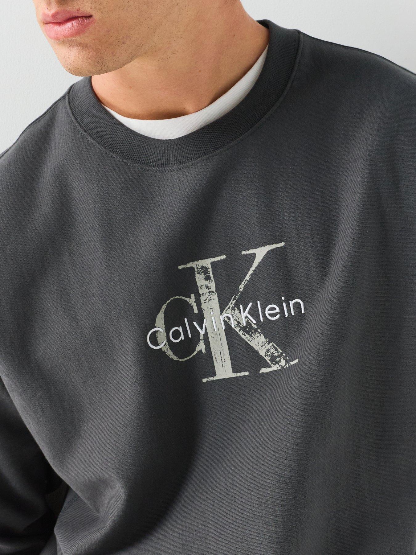 Image 4 of 6 of Calvin Klein Jeans Premium Terry Painted Monologo Crew Sweat - Grey