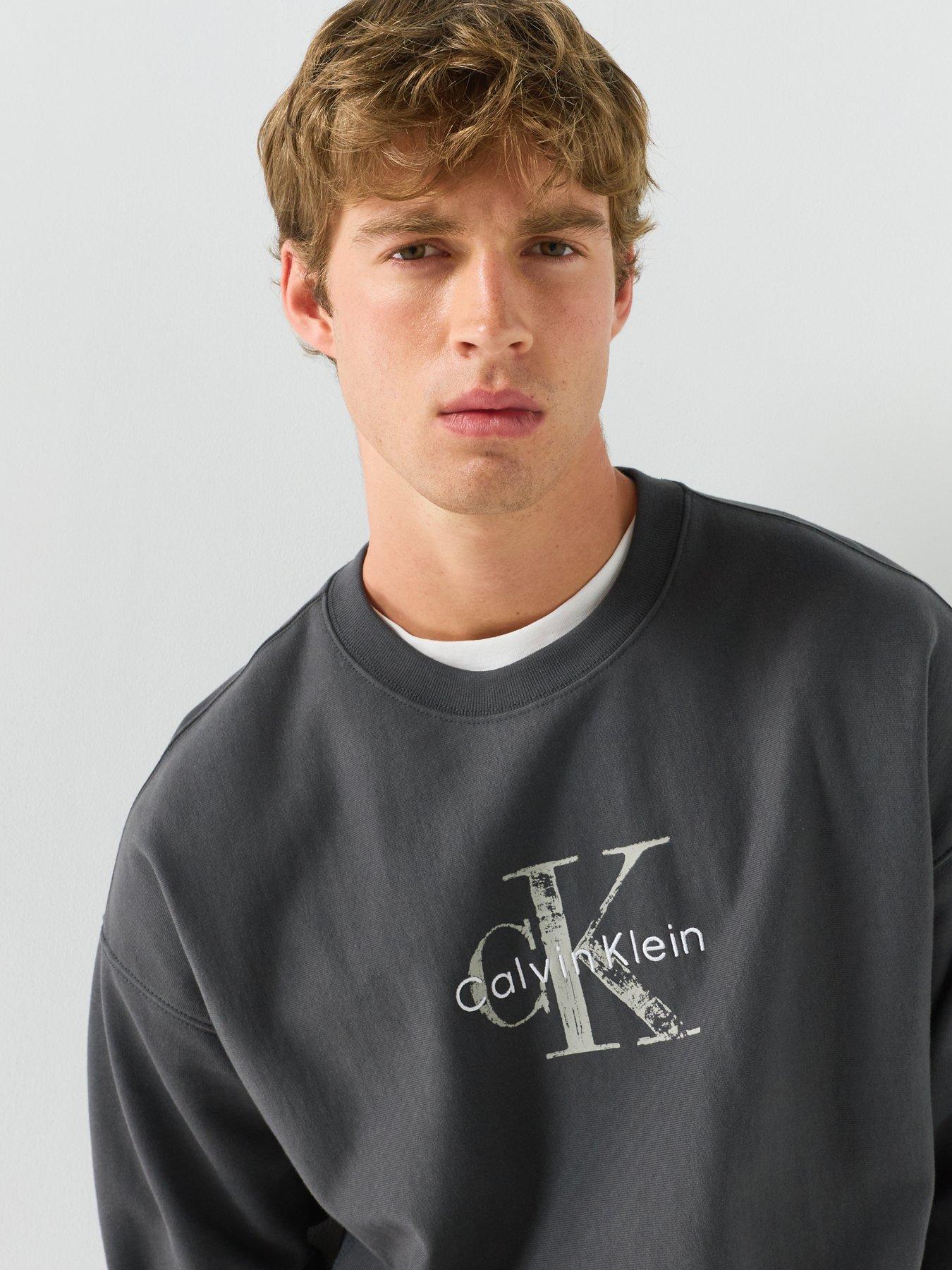 Image 6 of 6 of Calvin Klein Jeans Premium Terry Painted Monologo Crew Sweat - Grey