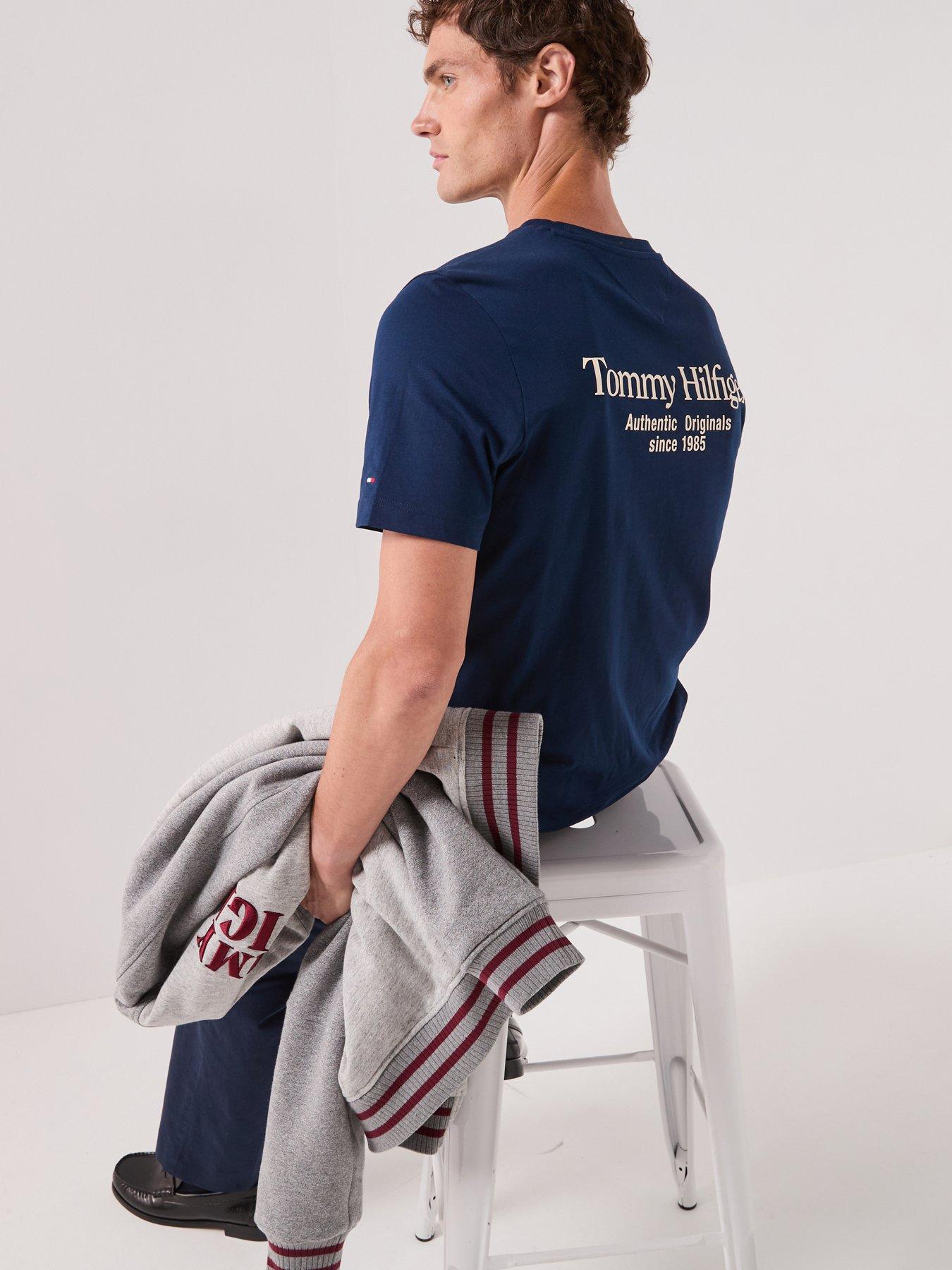 Image 1 of 6 of Tommy Hilfiger Back Graphic Washed Story T-shirt - Blue