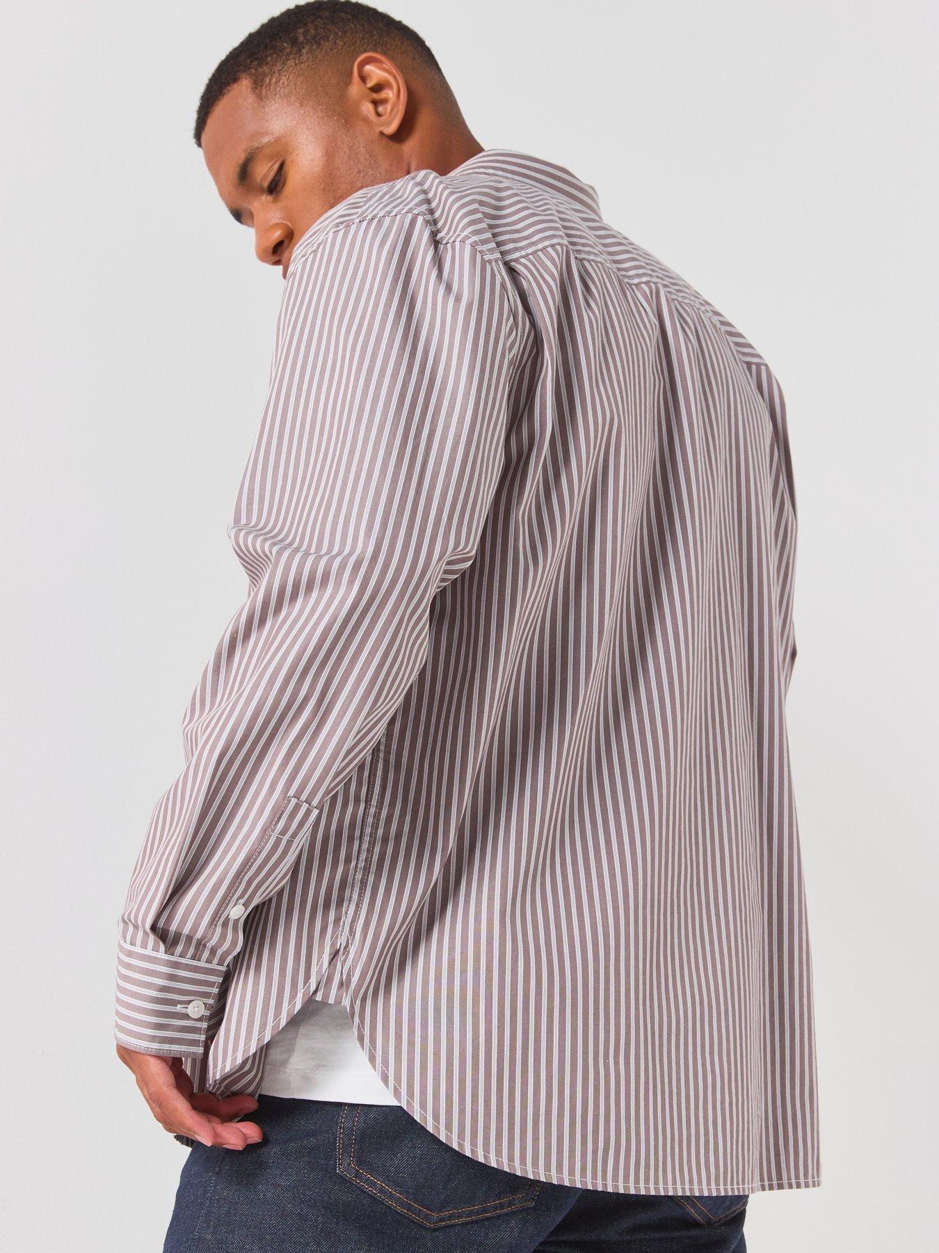Image 2 of 6 of Calvin Klein Jeans Washed Stripe Poplin Relaxed Shirt - Beige