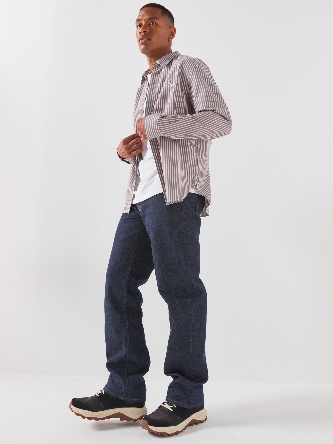 Image 3 of 6 of Calvin Klein Jeans Washed Stripe Poplin Relaxed Shirt - Beige