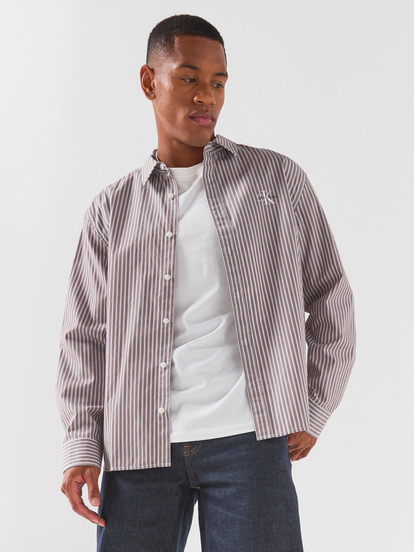 Image 4 of 6 of Calvin Klein Jeans Washed Stripe Poplin Relaxed Shirt - Beige
