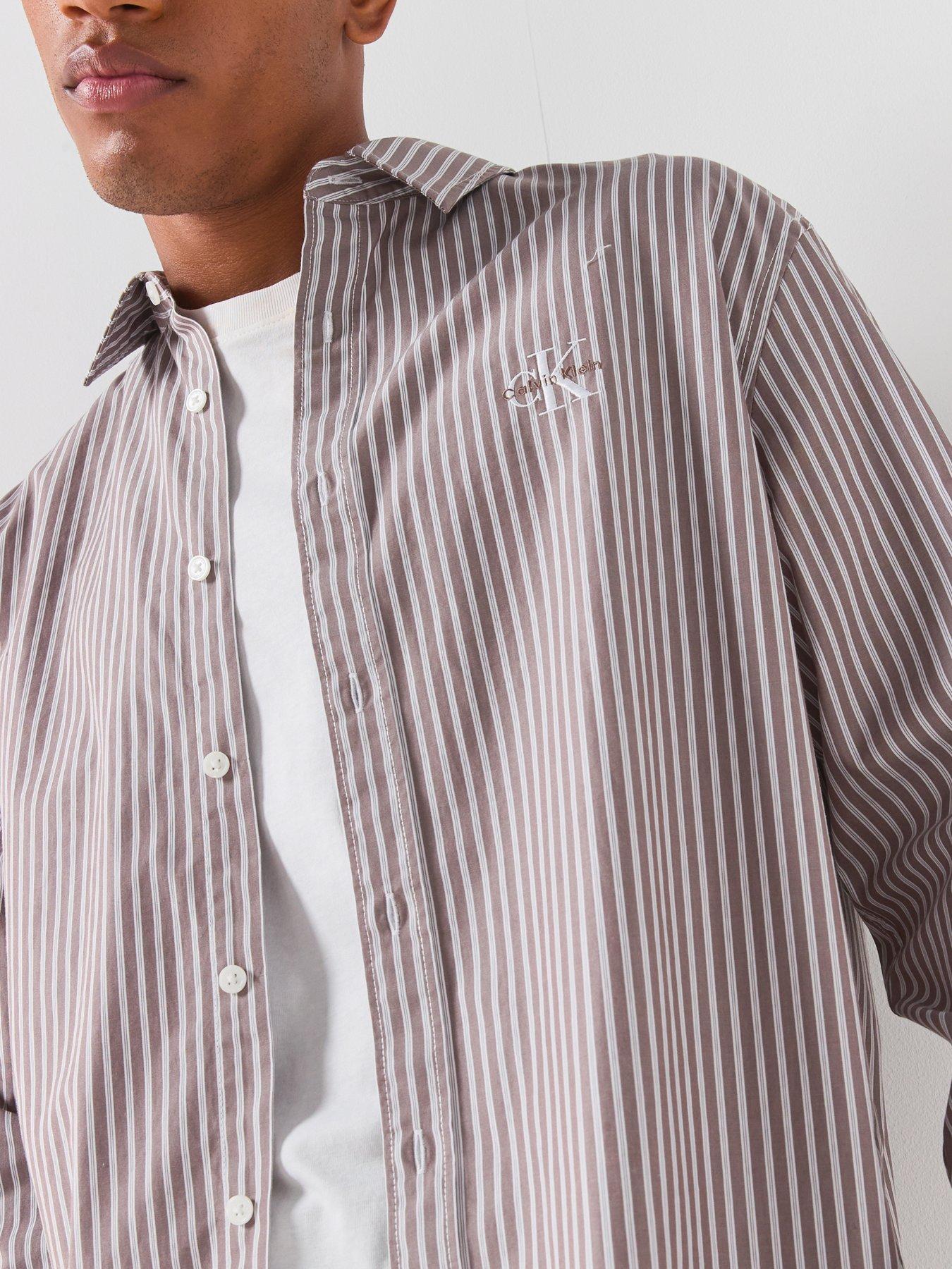Image 5 of 6 of Calvin Klein Jeans Washed Stripe Poplin Relaxed Shirt - Beige