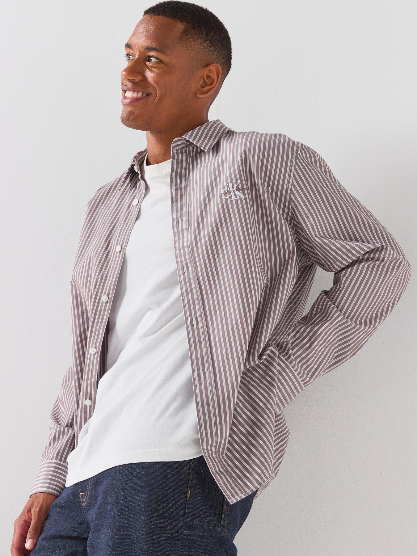 Image 6 of 6 of Calvin Klein Jeans Washed Stripe Poplin Relaxed Shirt - Beige