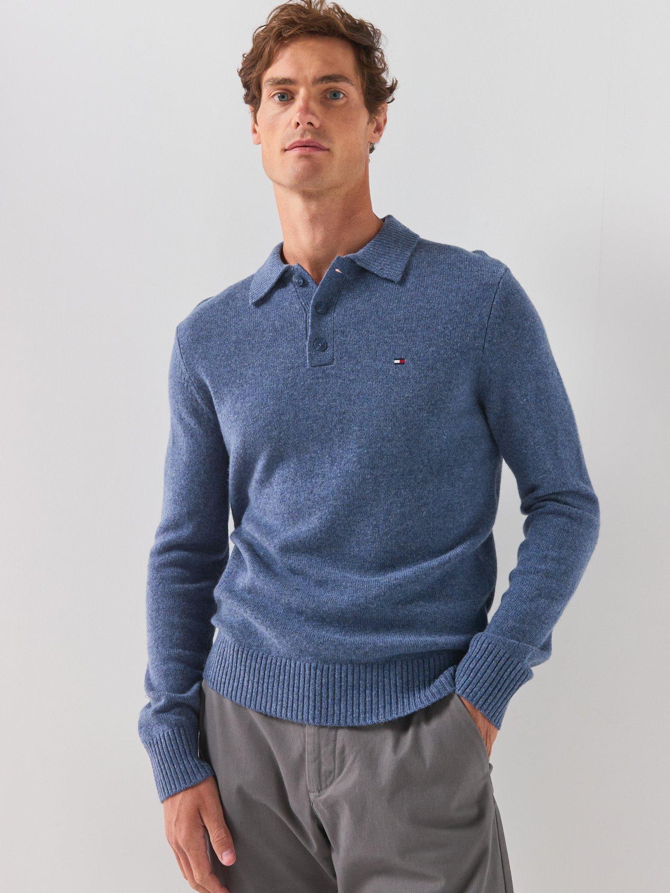 Image 1 of 5 of Tommy Hilfiger Lambswool Long Sleeve Knitted Polo - Blue