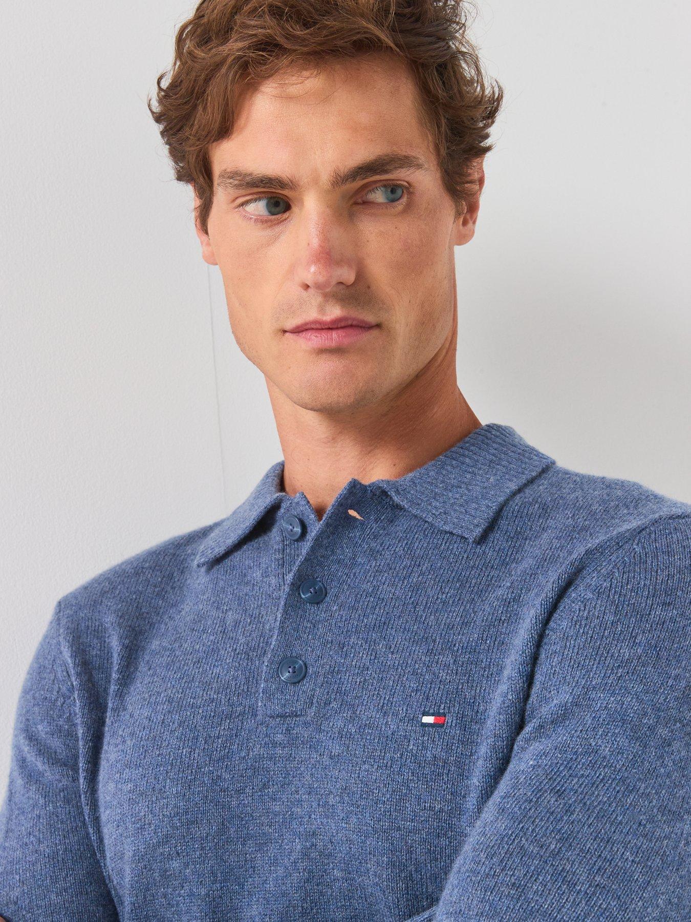 Image 4 of 5 of Tommy Hilfiger Lambswool Long Sleeve Knitted Polo - Blue