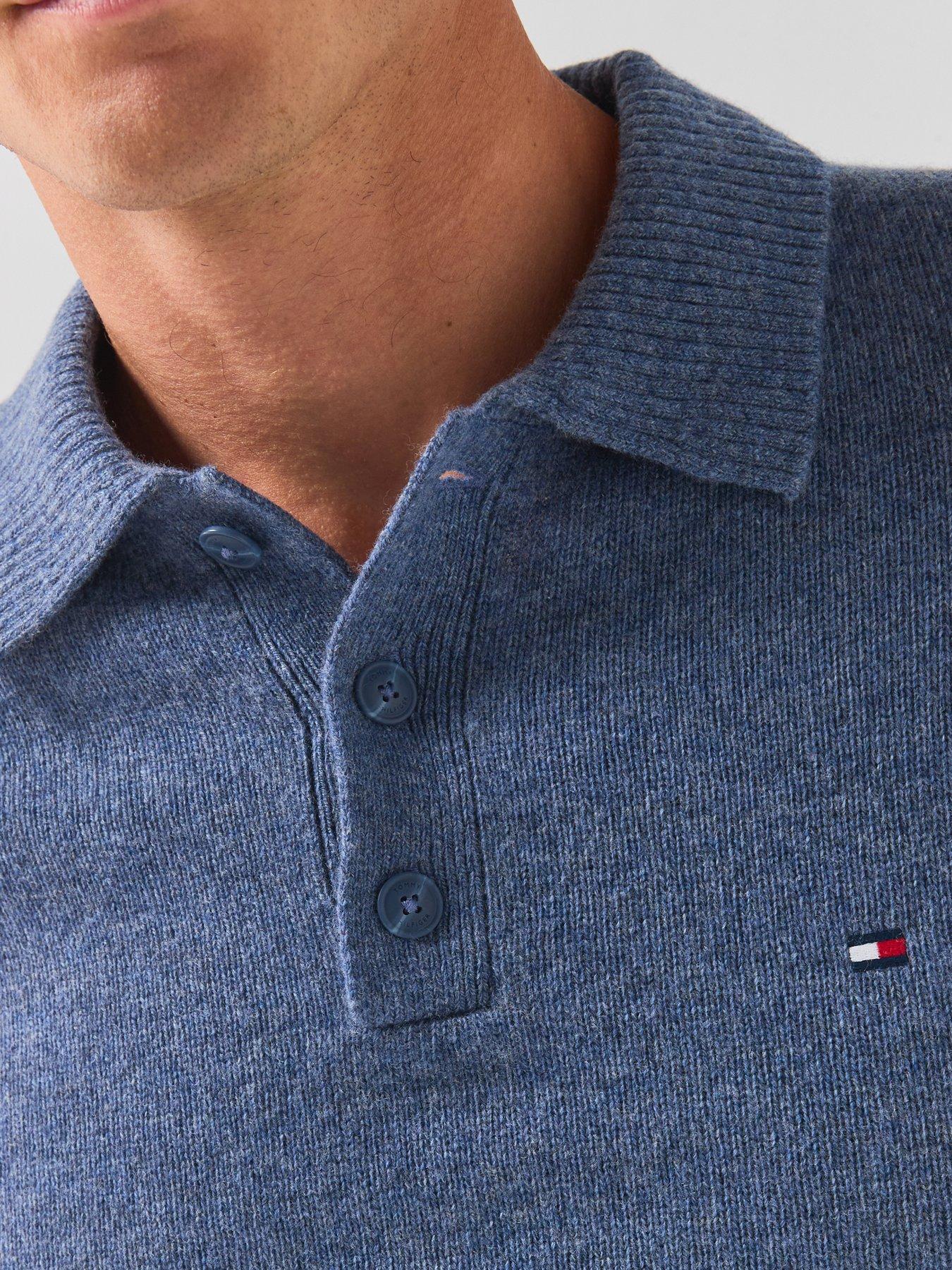 Image 5 of 5 of Tommy Hilfiger Lambswool Long Sleeve Knitted Polo - Blue