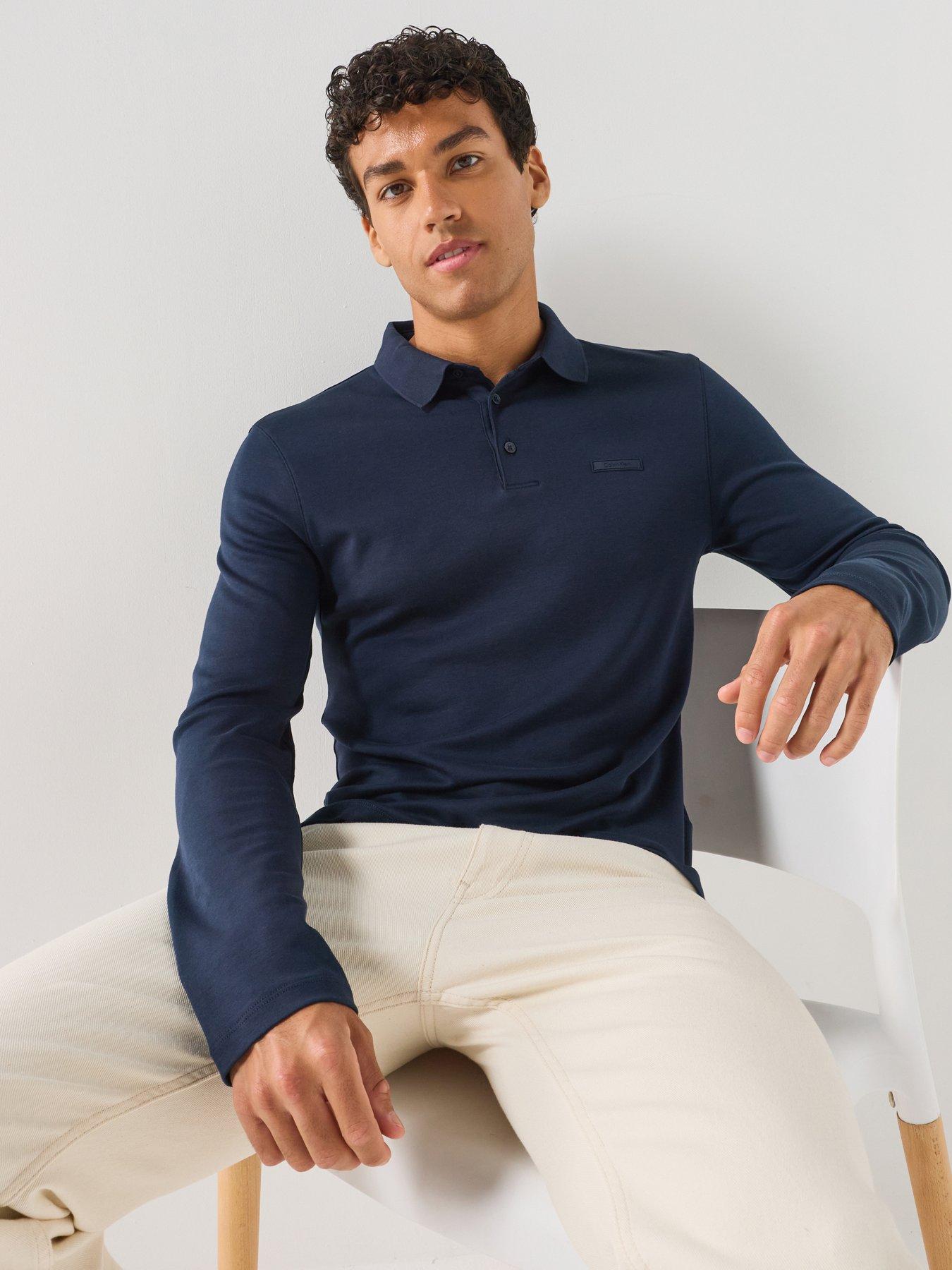 Calvin Klein Calvin Klein Long Sleeve Supima Tipped Polo Shirt - Black