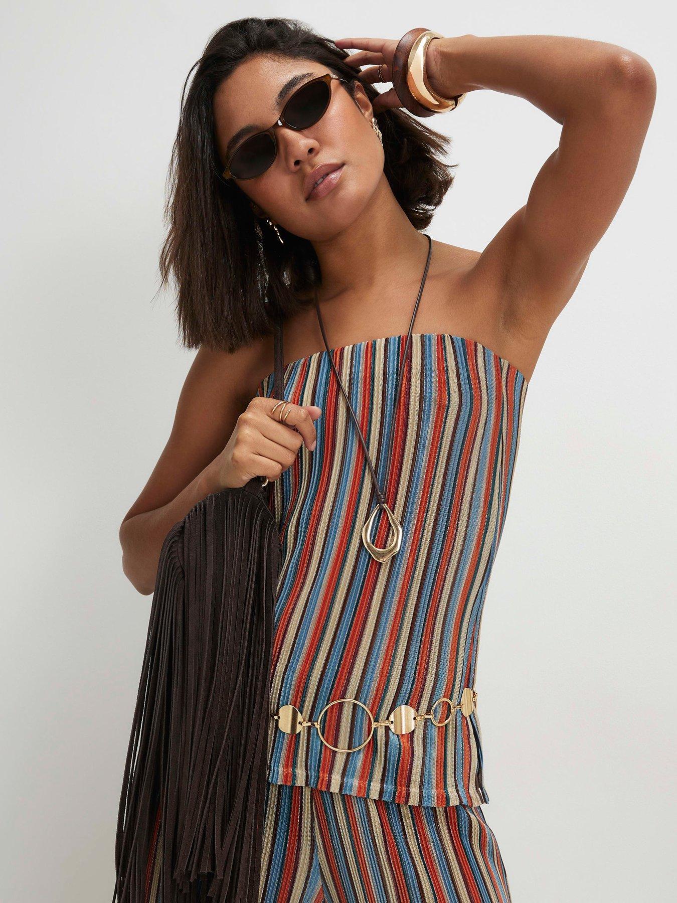 Image 4 of 5 of River Island Colour Sl Metallic Stripe Co-Ord Bandeau Top - Multi