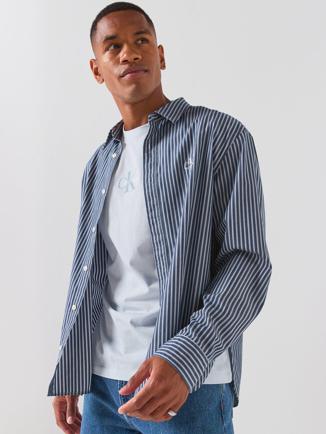 Calvin Klein Jeans Washed Stripe Poplin Relaxed Shirt - Blue
