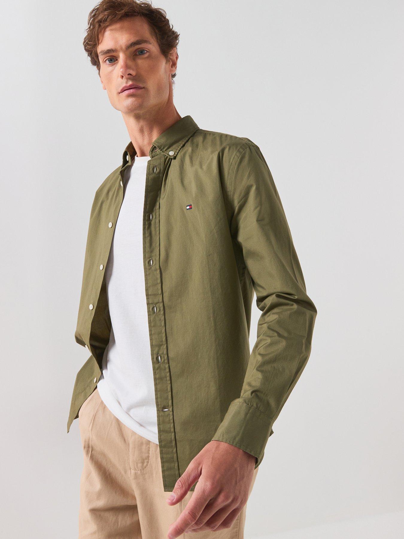 Image 1 of 6 of Tommy Hilfiger Flex Poplin Solid Regular Fit Shirt - Green