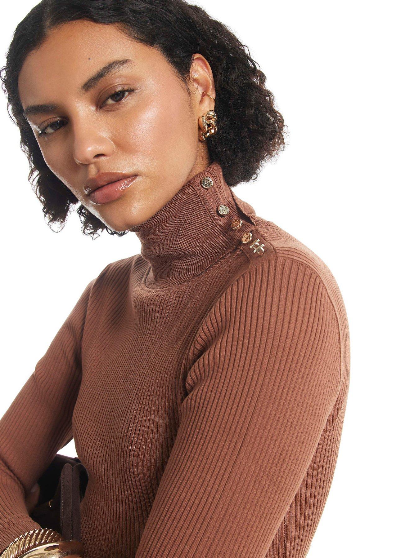 Image 4 of 6 of River Island Womens Ribbed Roll Neck Top - Brown