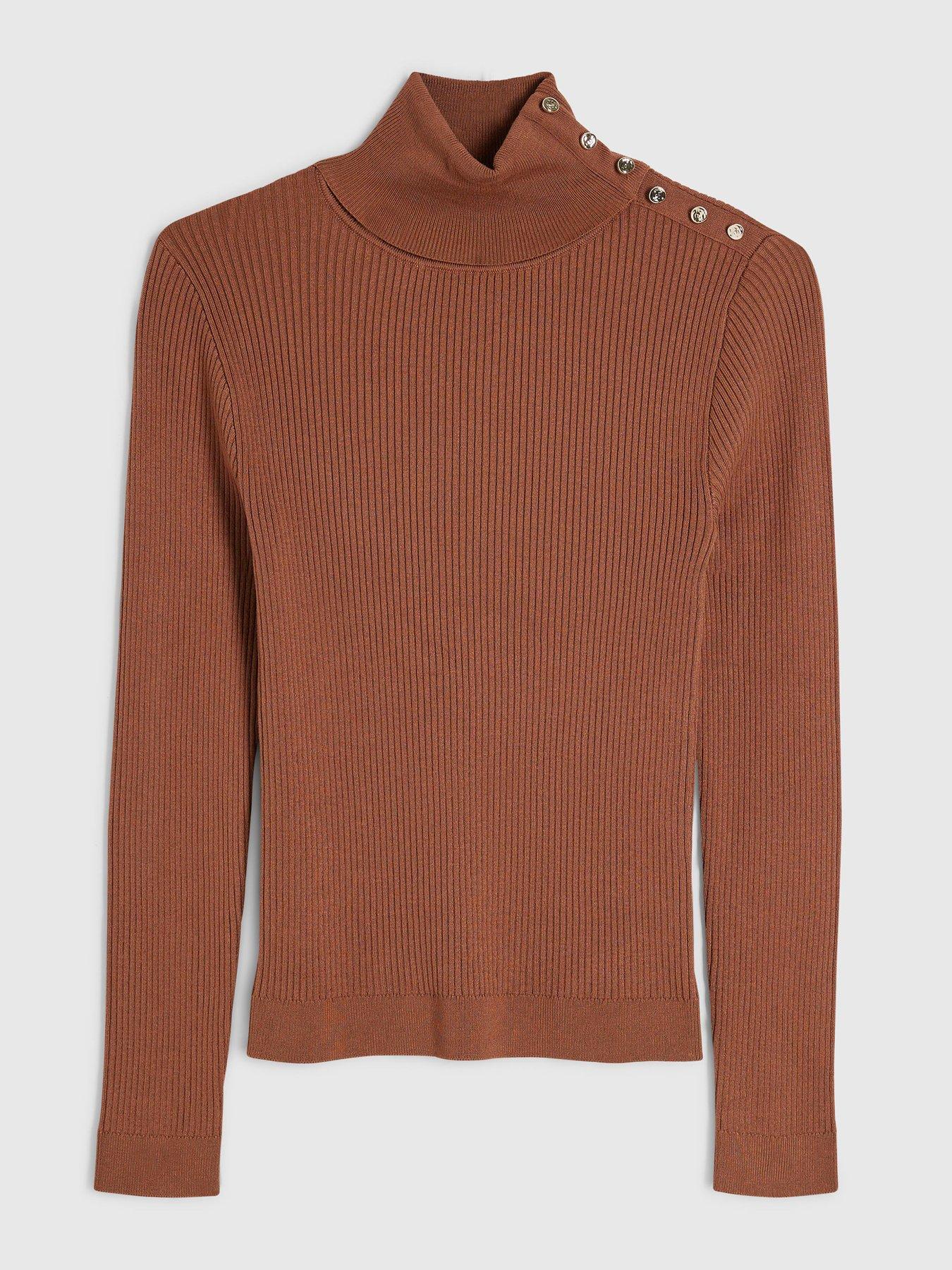 Image 6 of 6 of River Island Womens Ribbed Roll Neck Top - Brown