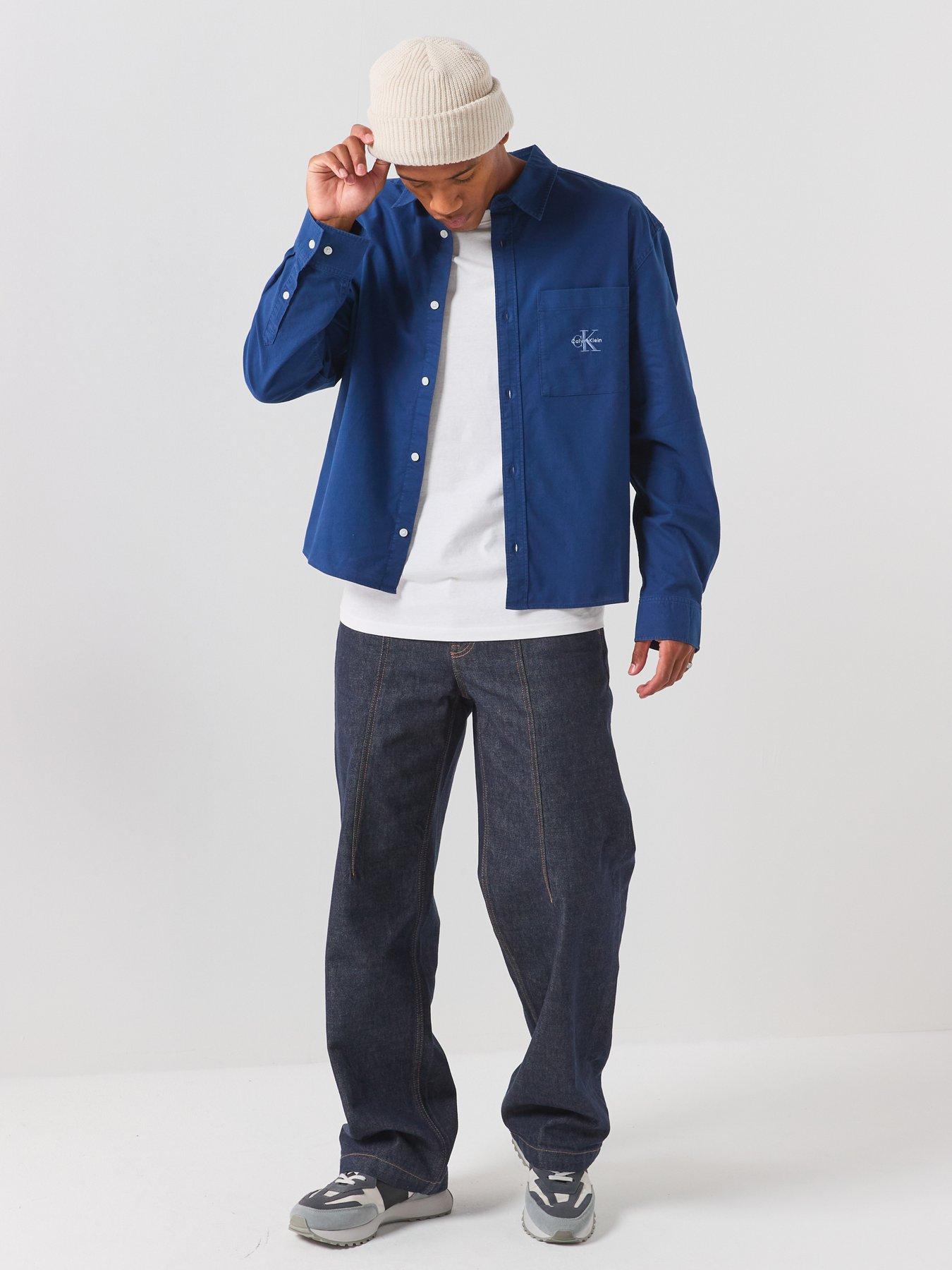 Image 3 of 6 of Calvin Klein Jeans Long Sleeve Solid 90s Fit Washed Oxford Shirt - Light Blue