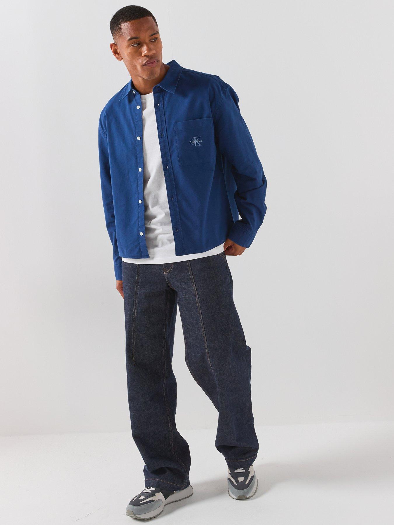 Image 5 of 6 of Calvin Klein Jeans Long Sleeve Solid 90s Fit Washed Oxford Shirt - Light Blue