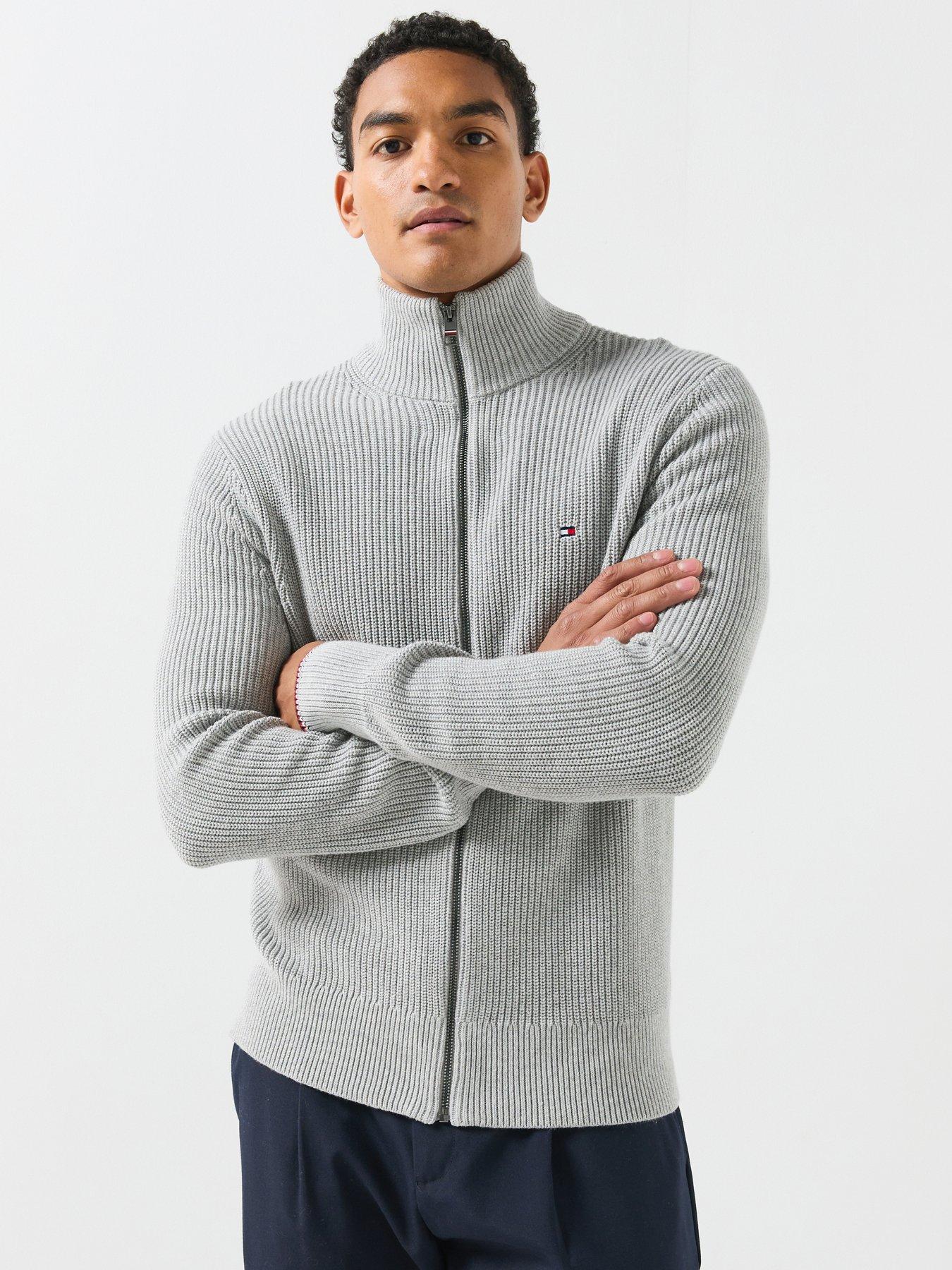 Tommy Hilfiger Rwb Rib Zip Through Knitted Cardigan - Light Grey