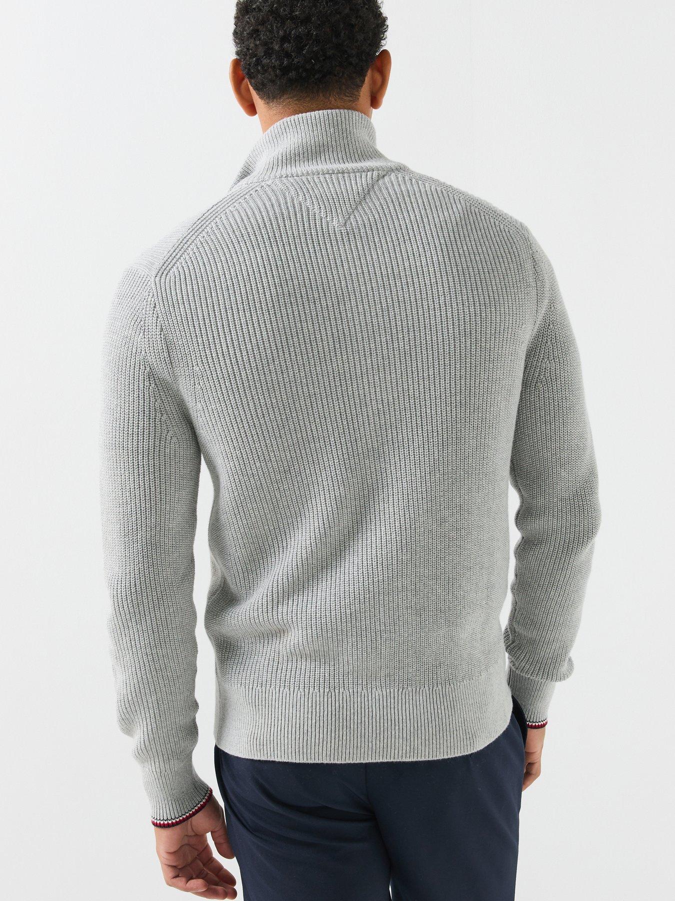 Image 2 of 6 of Tommy Hilfiger Rwb Rib Zip Through Knitted Cardigan - Light Grey