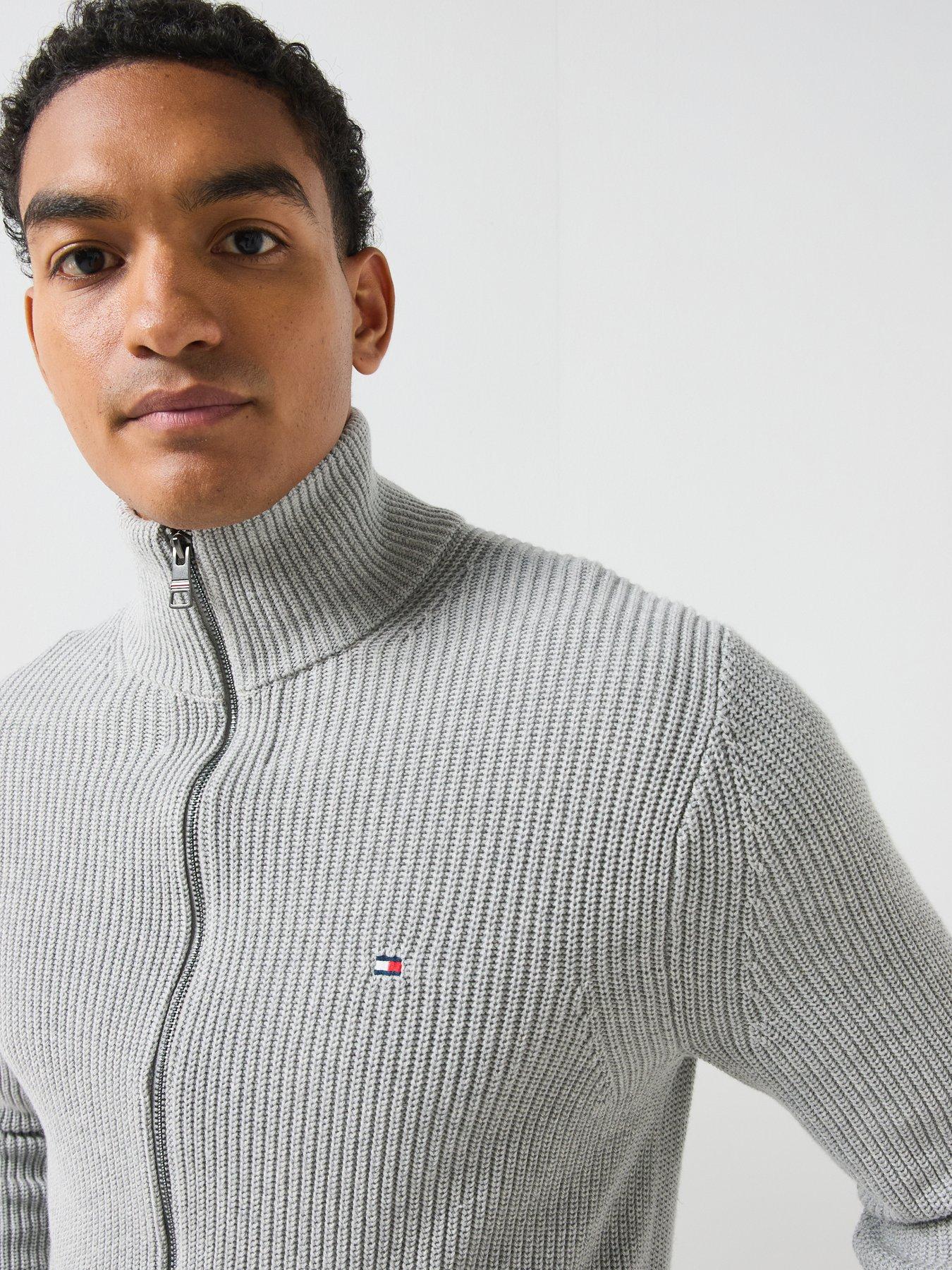 Image 4 of 6 of Tommy Hilfiger Rwb Rib Zip Through Knitted Cardigan - Light Grey