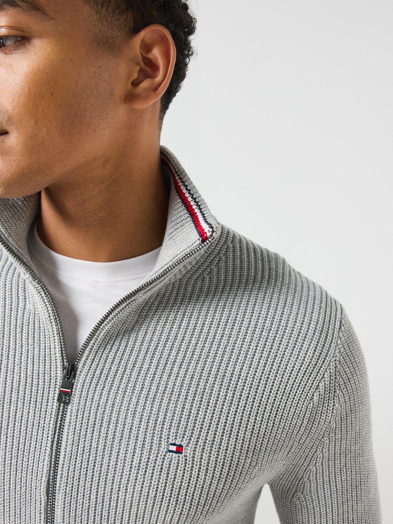 Image 5 of 6 of Tommy Hilfiger Rwb Rib Zip Through Knitted Cardigan - Light Grey