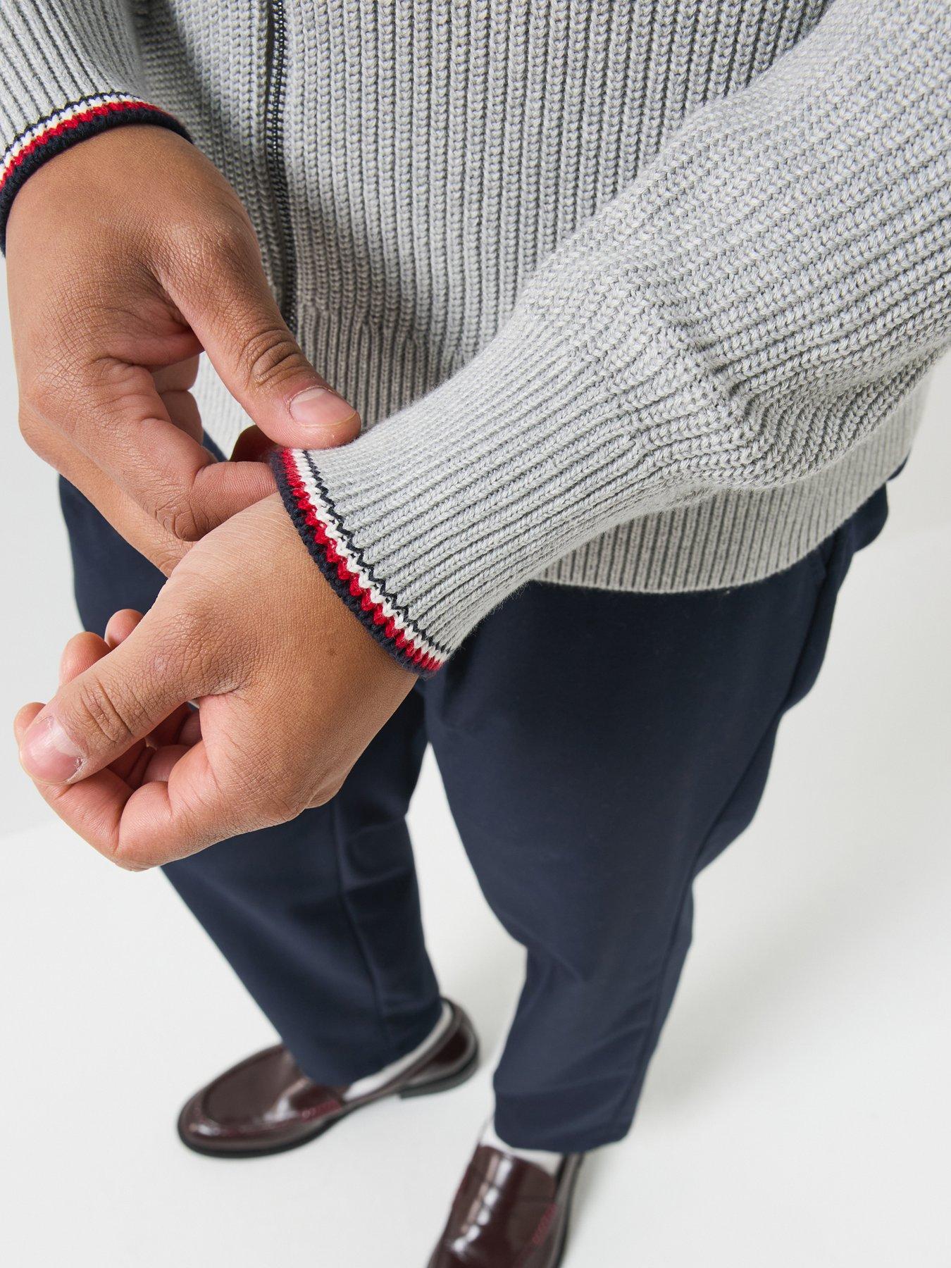 Image 6 of 6 of Tommy Hilfiger Rwb Rib Zip Through Knitted Cardigan - Light Grey