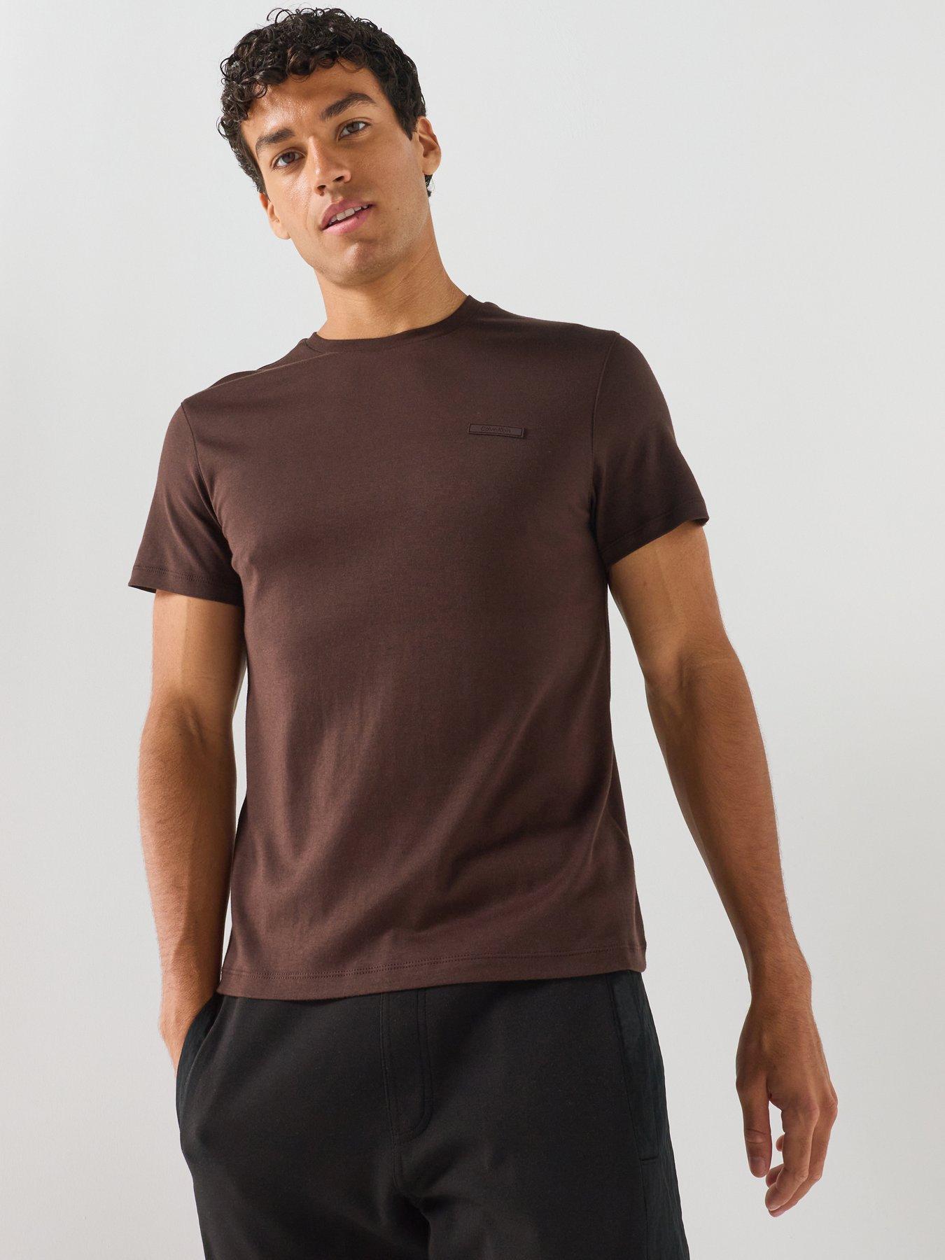 Image 1 of 6 of Calvin Klein Men's Slim Fit Supima Logo Patch T-Shirt - Black Coffee