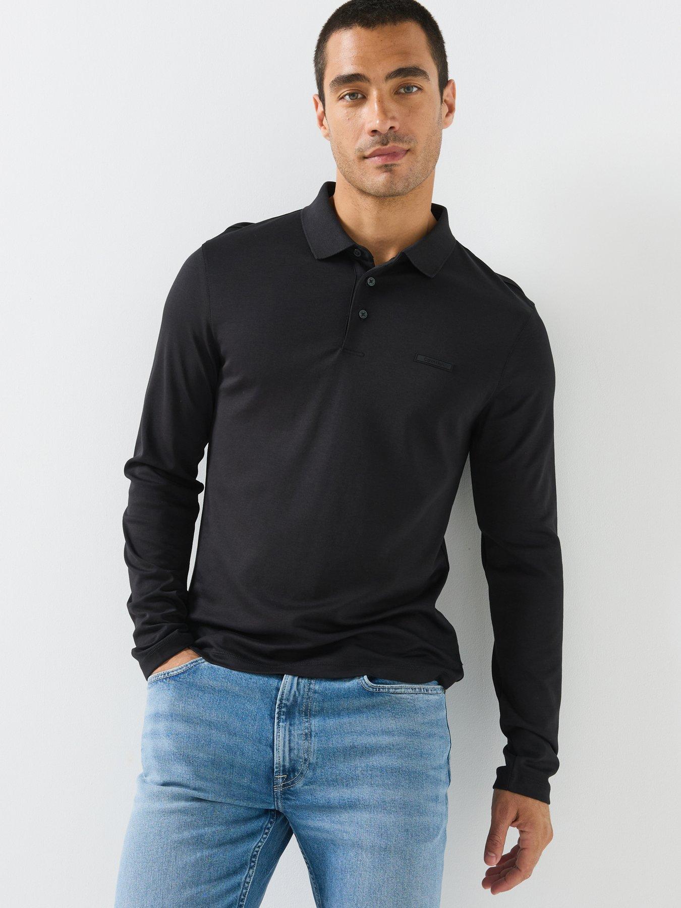 Calvin Klein Long Sleeve Supima Tipped Polo Shirt - Black