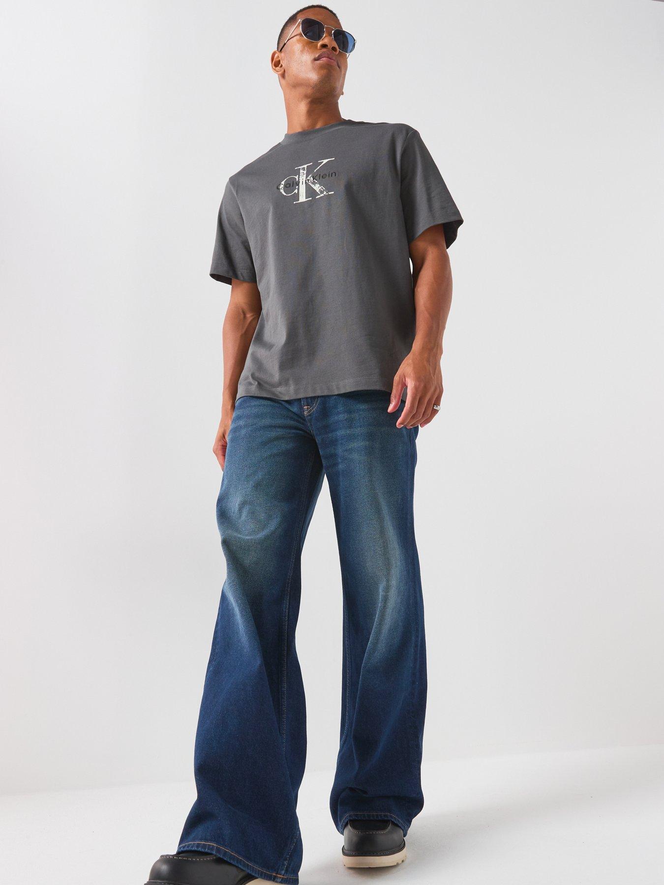 Image 3 of 6 of Calvin Klein Jeans 20s Distressed Monologo T-Shirt - Grey