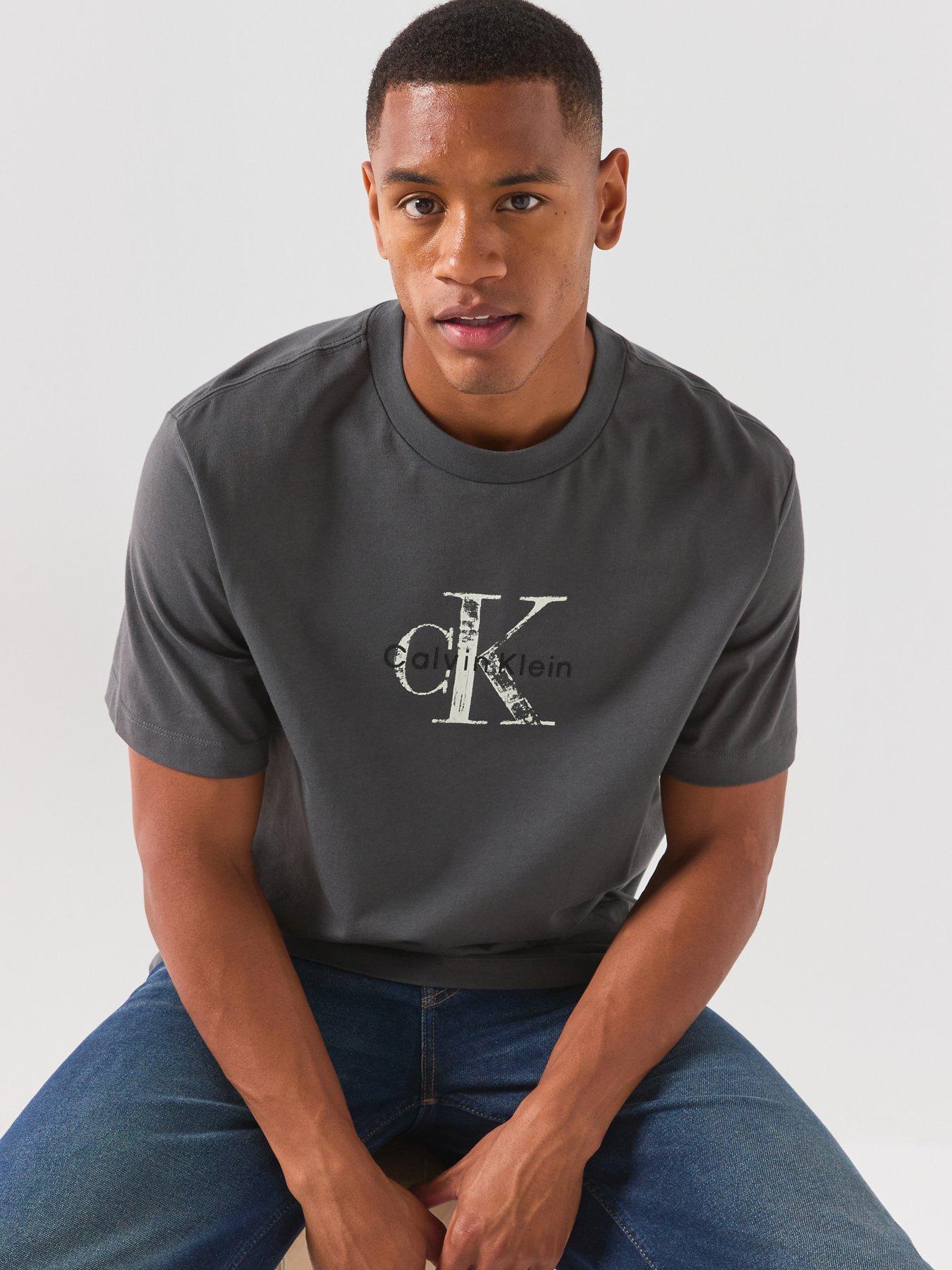 Image 4 of 6 of Calvin Klein Jeans 20s Distressed Monologo T-Shirt - Grey