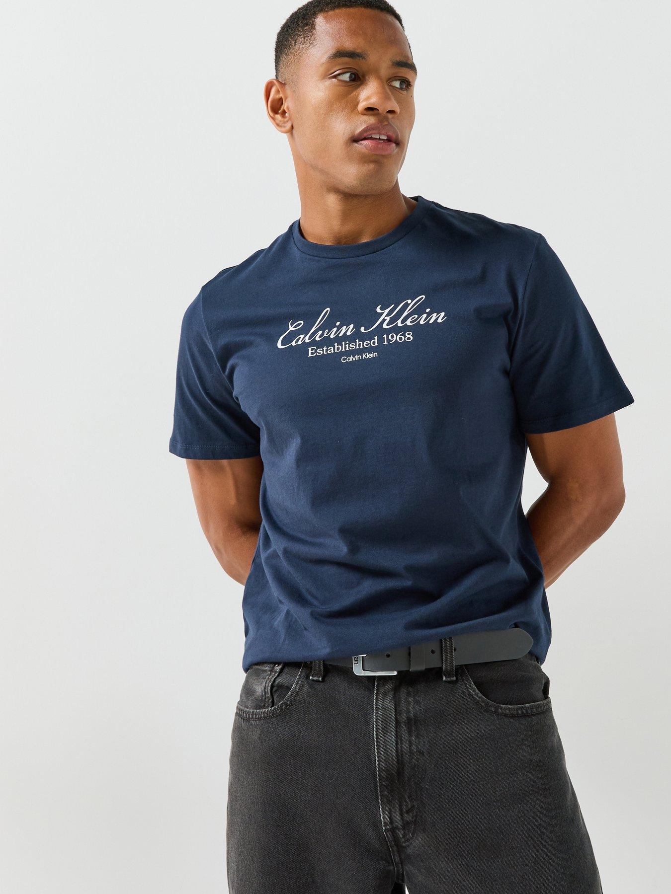 Image 1 of 6 of Calvin Klein Jeans Men's 30S Script Logo Cotton T-Shirt - Navy