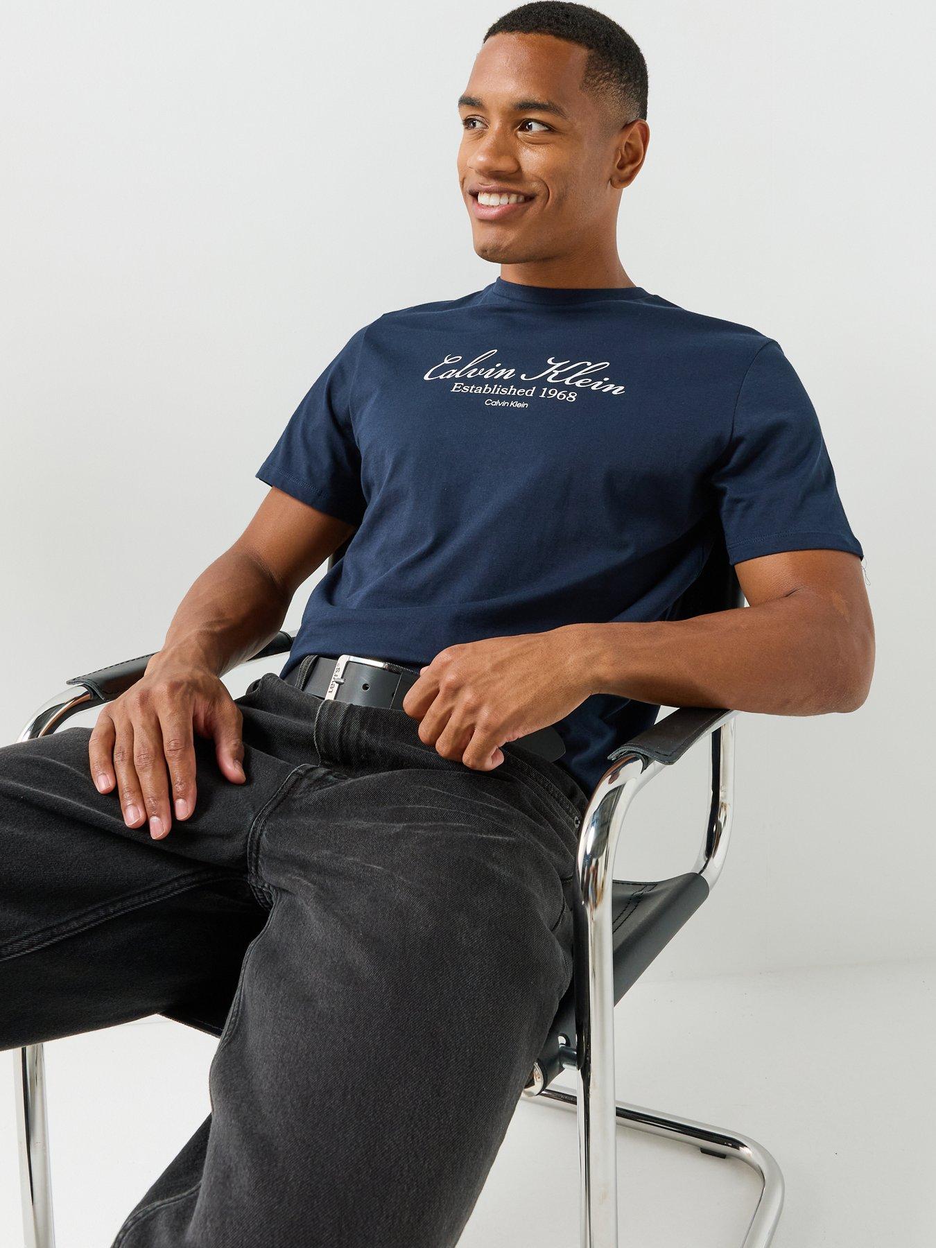 Image 6 of 6 of Calvin Klein Jeans Men's 30S Script Logo Cotton T-Shirt - Navy