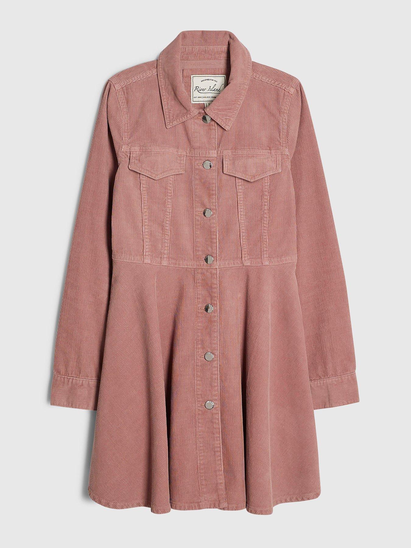 Image 6 of 6 of River Island Womens Corduroy Skater Mini Dress - Pink