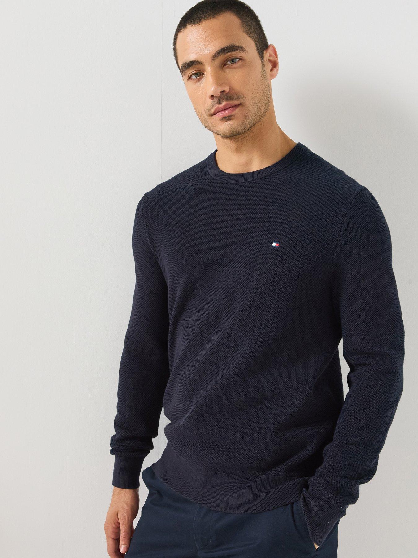 Image 1 of 6 of Tommy Hilfiger Textured Knit Crew Neck Jumper - Navy