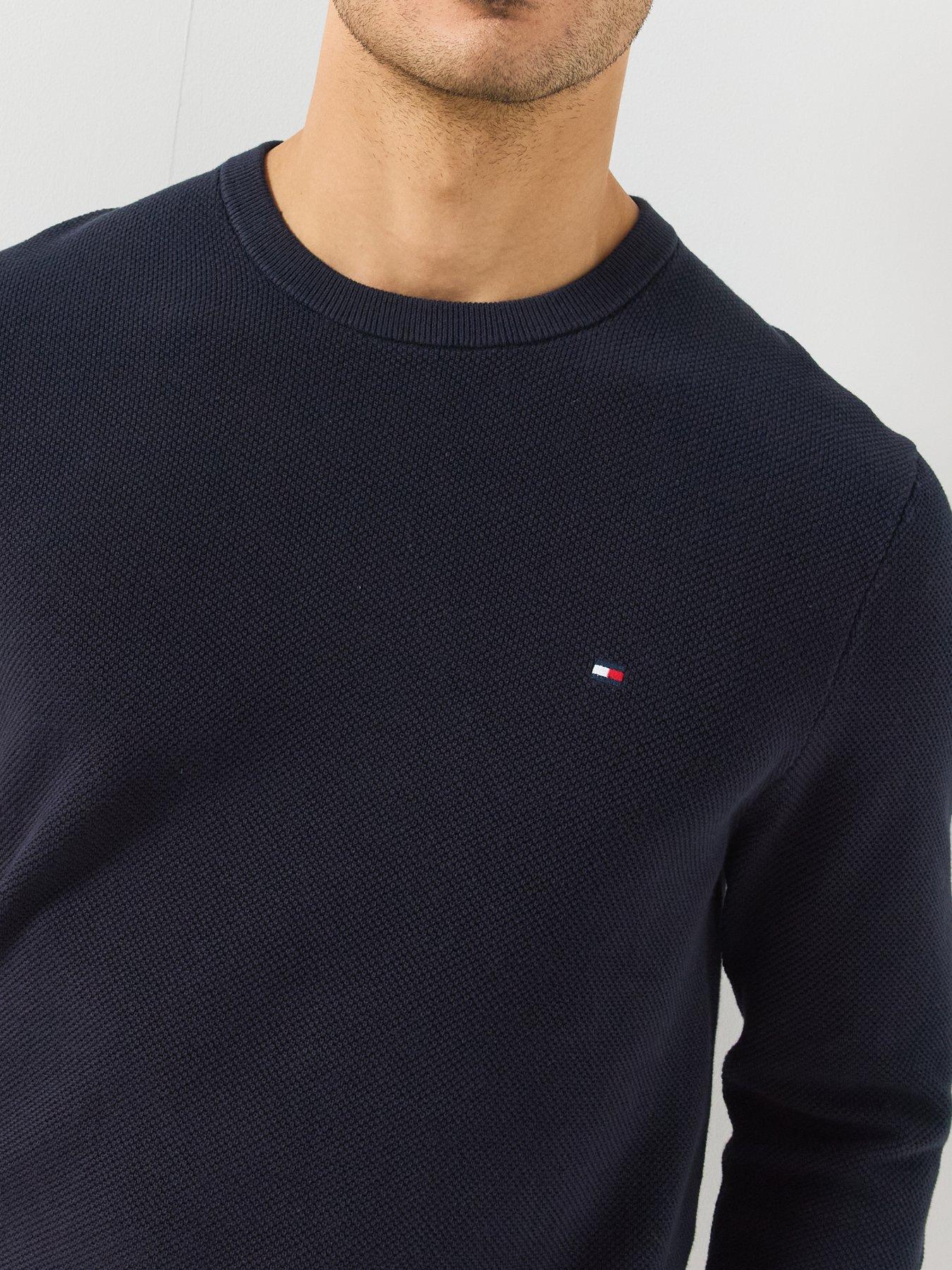 Image 4 of 6 of Tommy Hilfiger Textured Knit Crew Neck Jumper - Navy