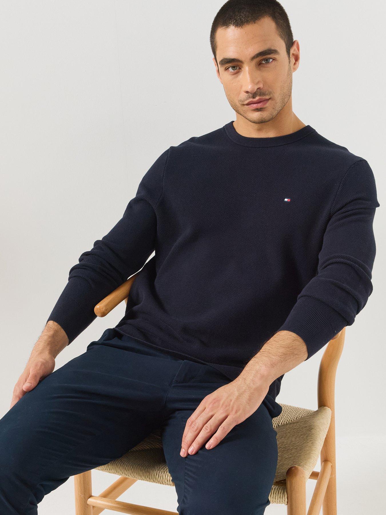 Image 5 of 6 of Tommy Hilfiger Textured Knit Crew Neck Jumper - Navy
