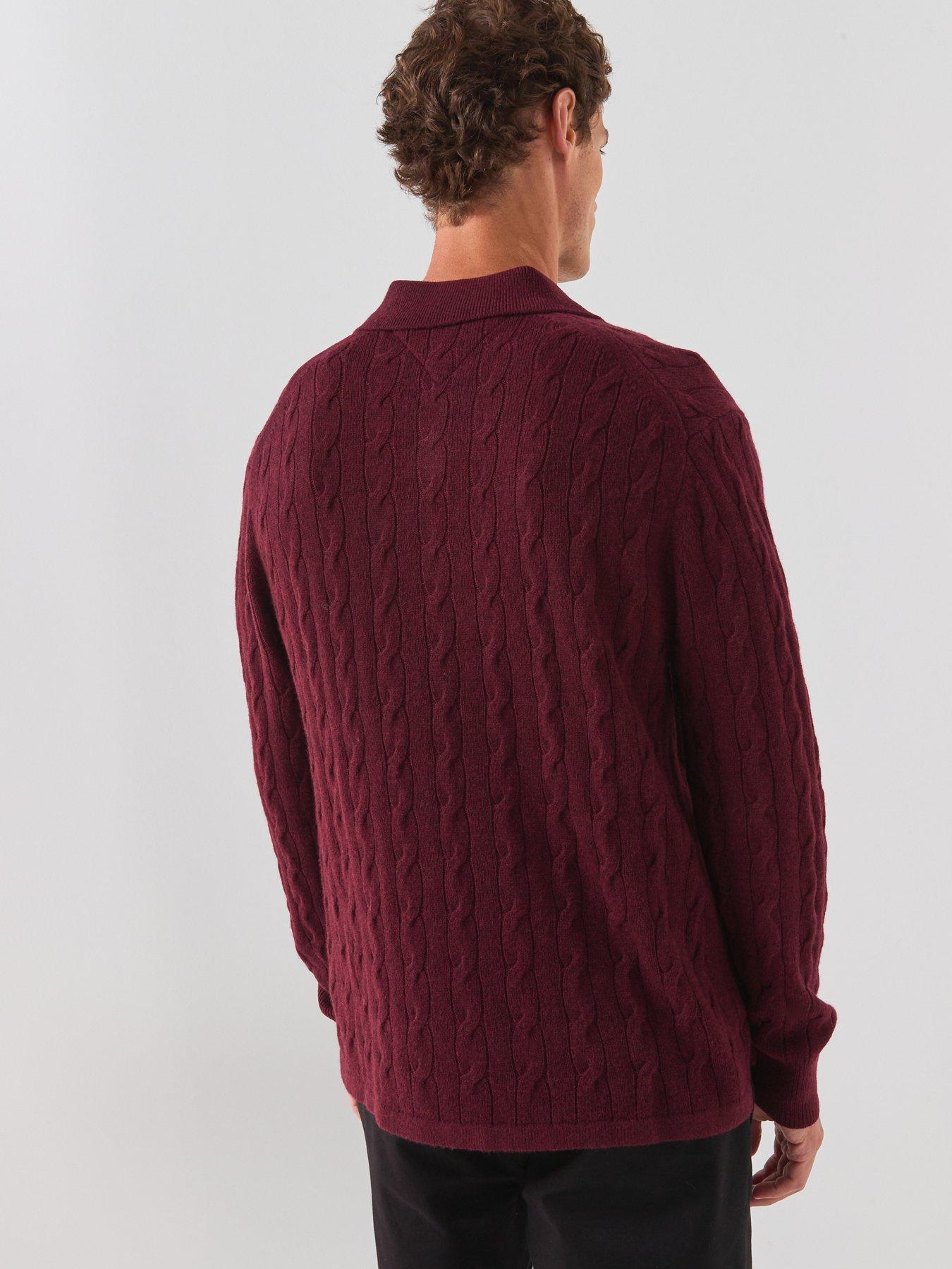 Image 2 of 6 of Tommy Hilfiger Lambswool Cable Rugby Knitted Jumper - Dark Red