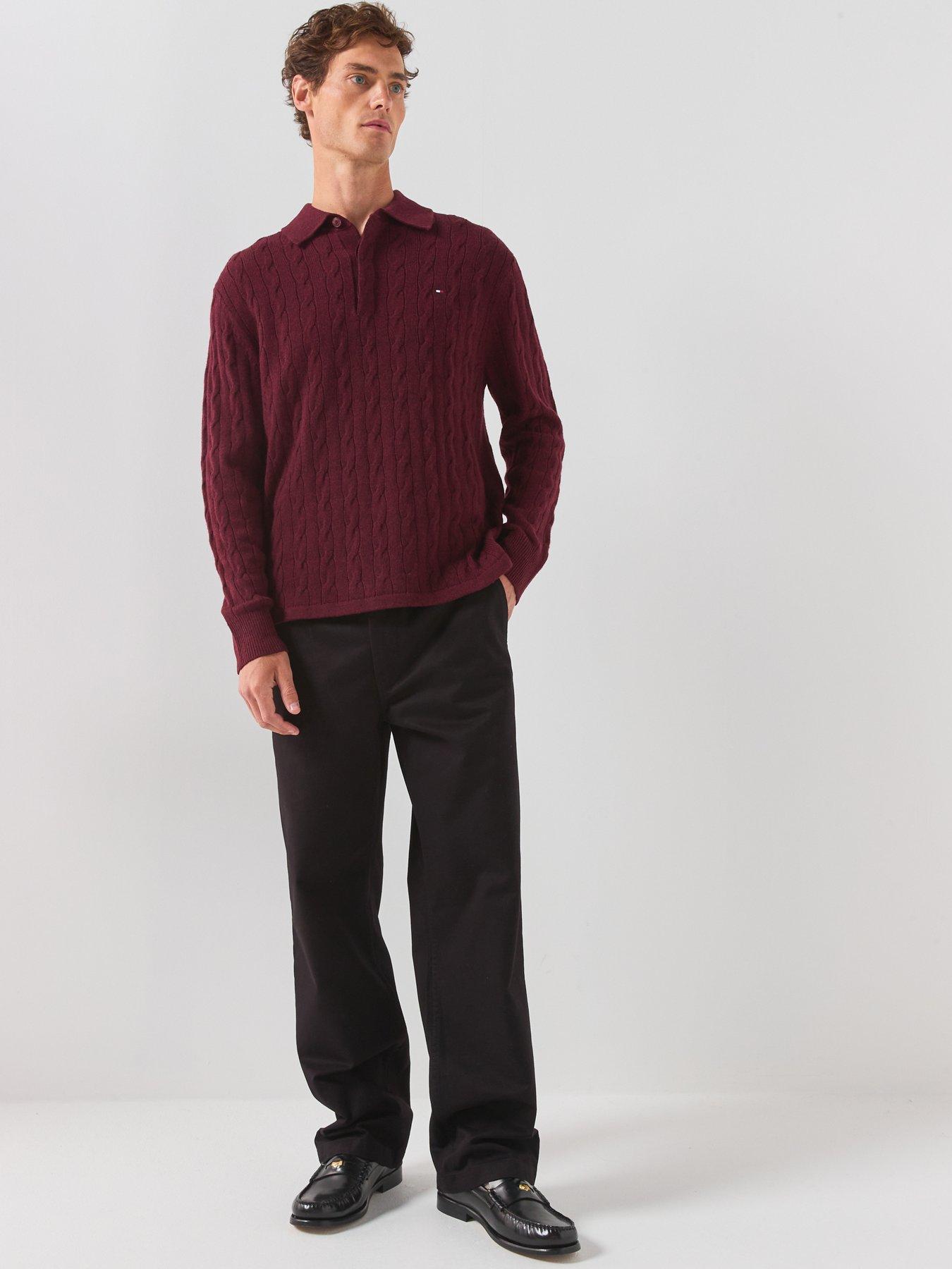 Image 3 of 6 of Tommy Hilfiger Lambswool Cable Rugby Knitted Jumper - Dark Red