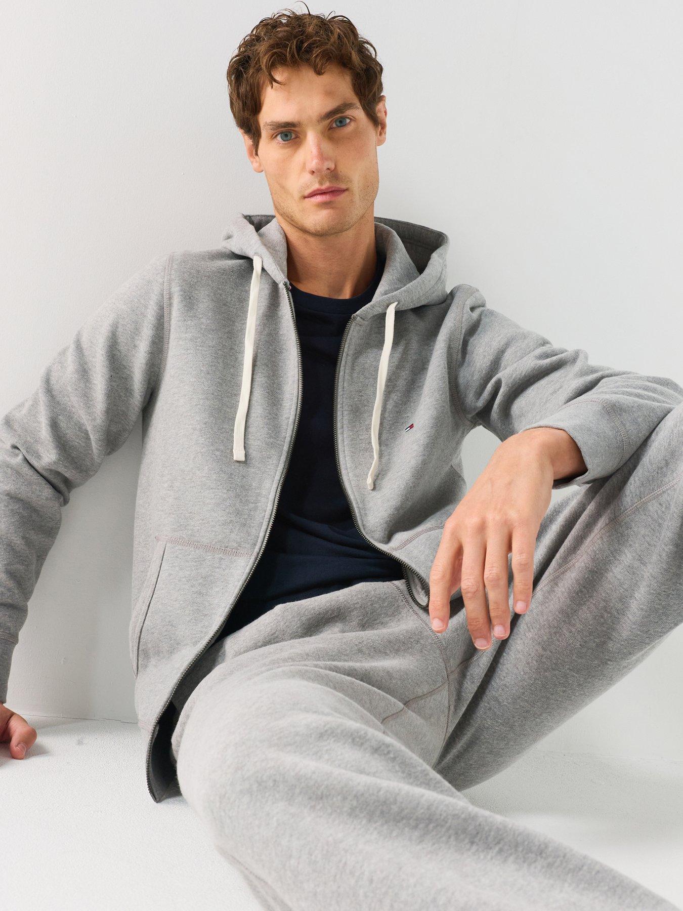 Tommy Hilfiger Men's Regular Fit Zip Through Hoodie with Drawstring Hood - Grey