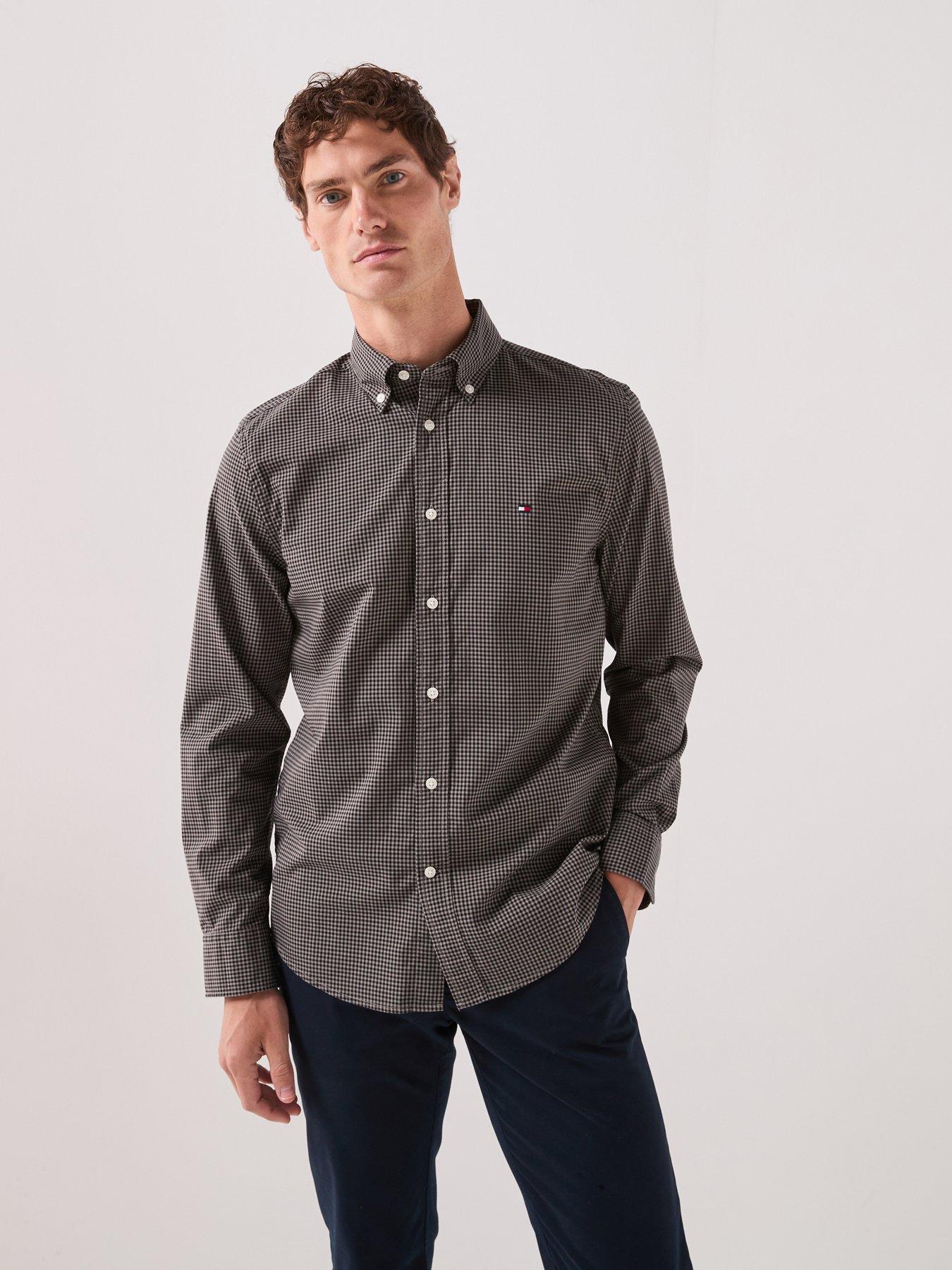 Image 1 of 6 of Tommy Hilfiger Flex Poplin Micro Gingham Regular Fit Shirt - Black/white