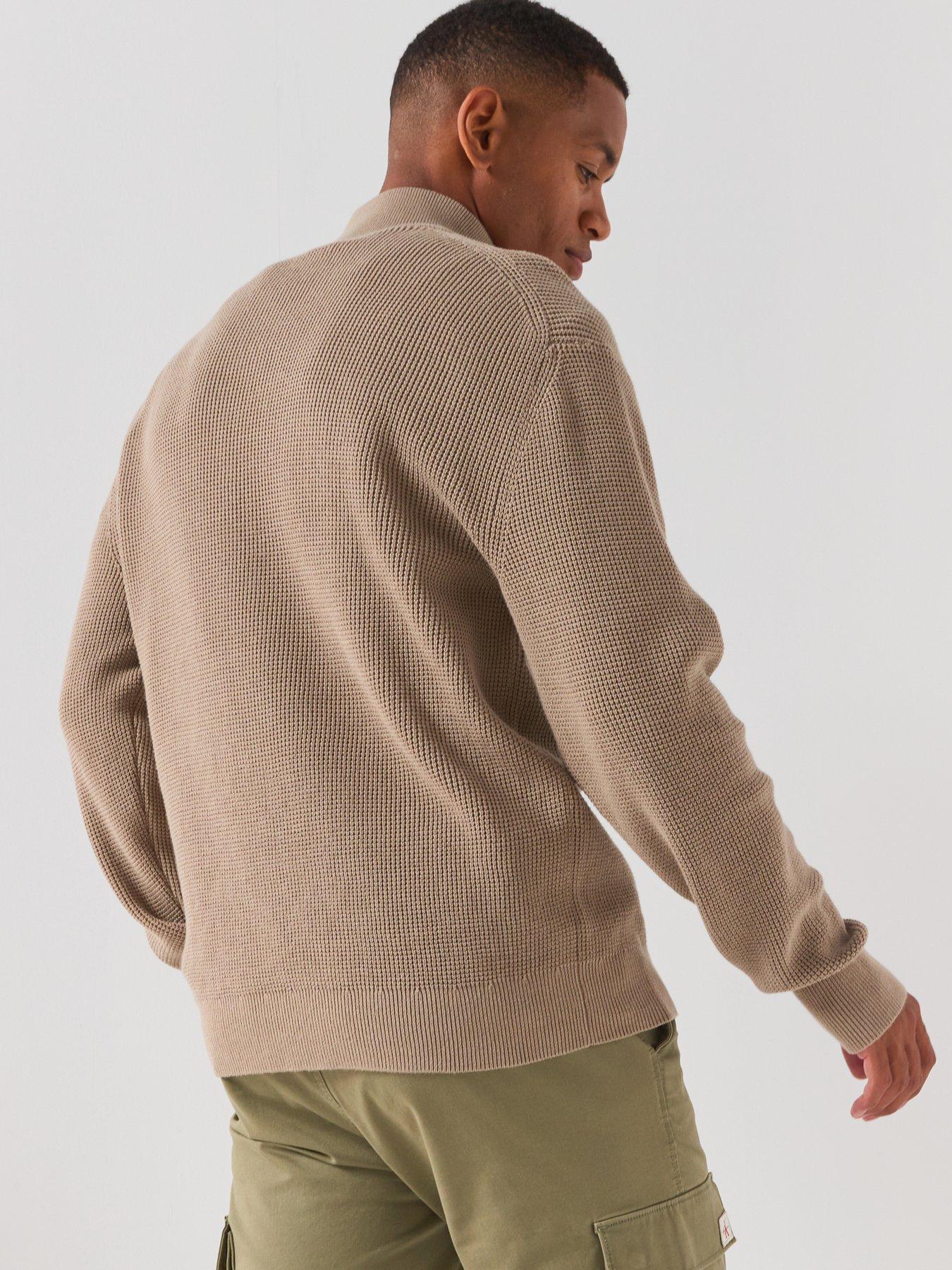 Image 2 of 6 of Calvin Klein Jeans Cotton Waffle Half Zip Jumper - Roasted Cashew