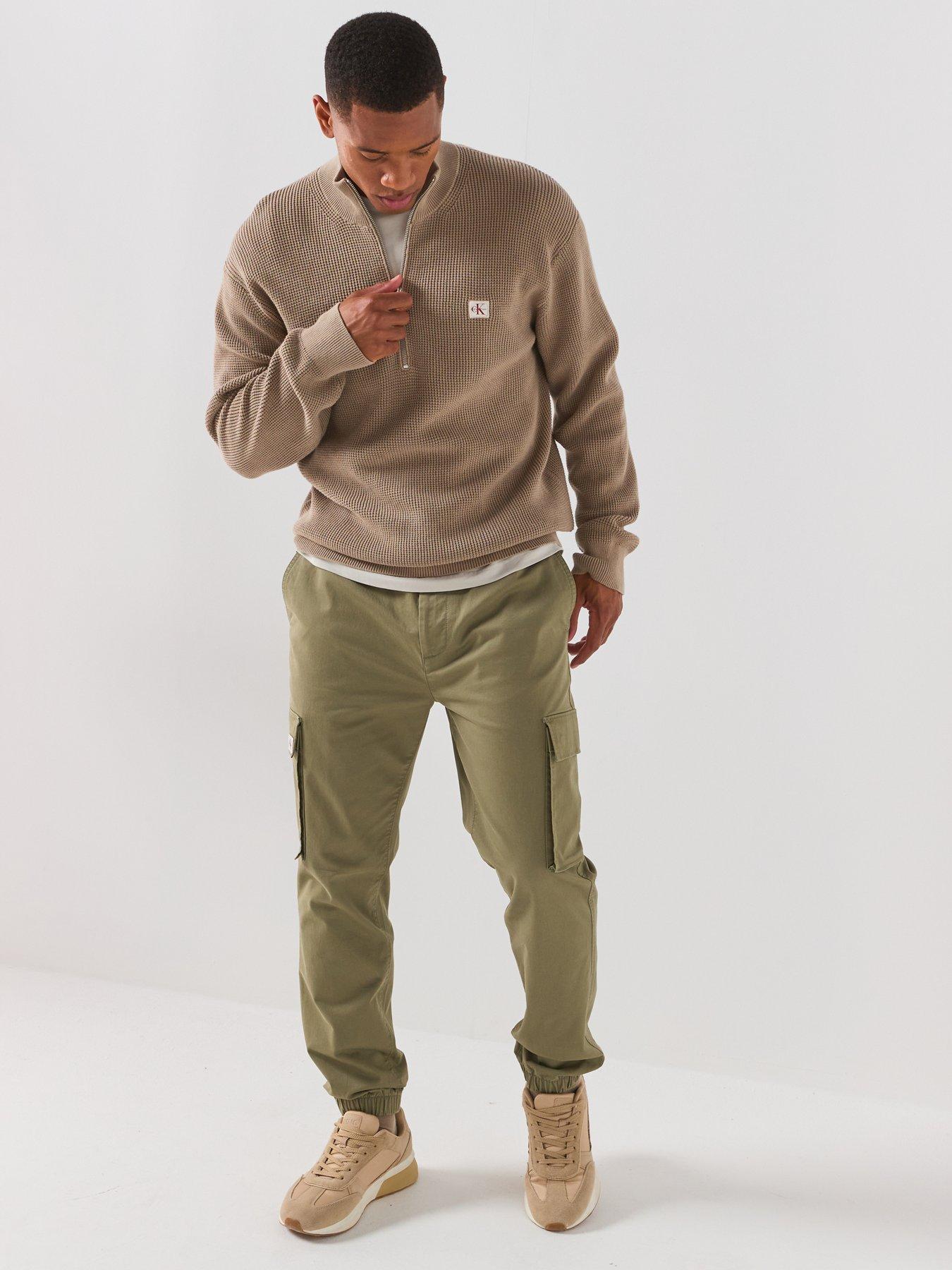 Image 3 of 6 of Calvin Klein Jeans Cotton Waffle Half Zip Jumper - Roasted Cashew