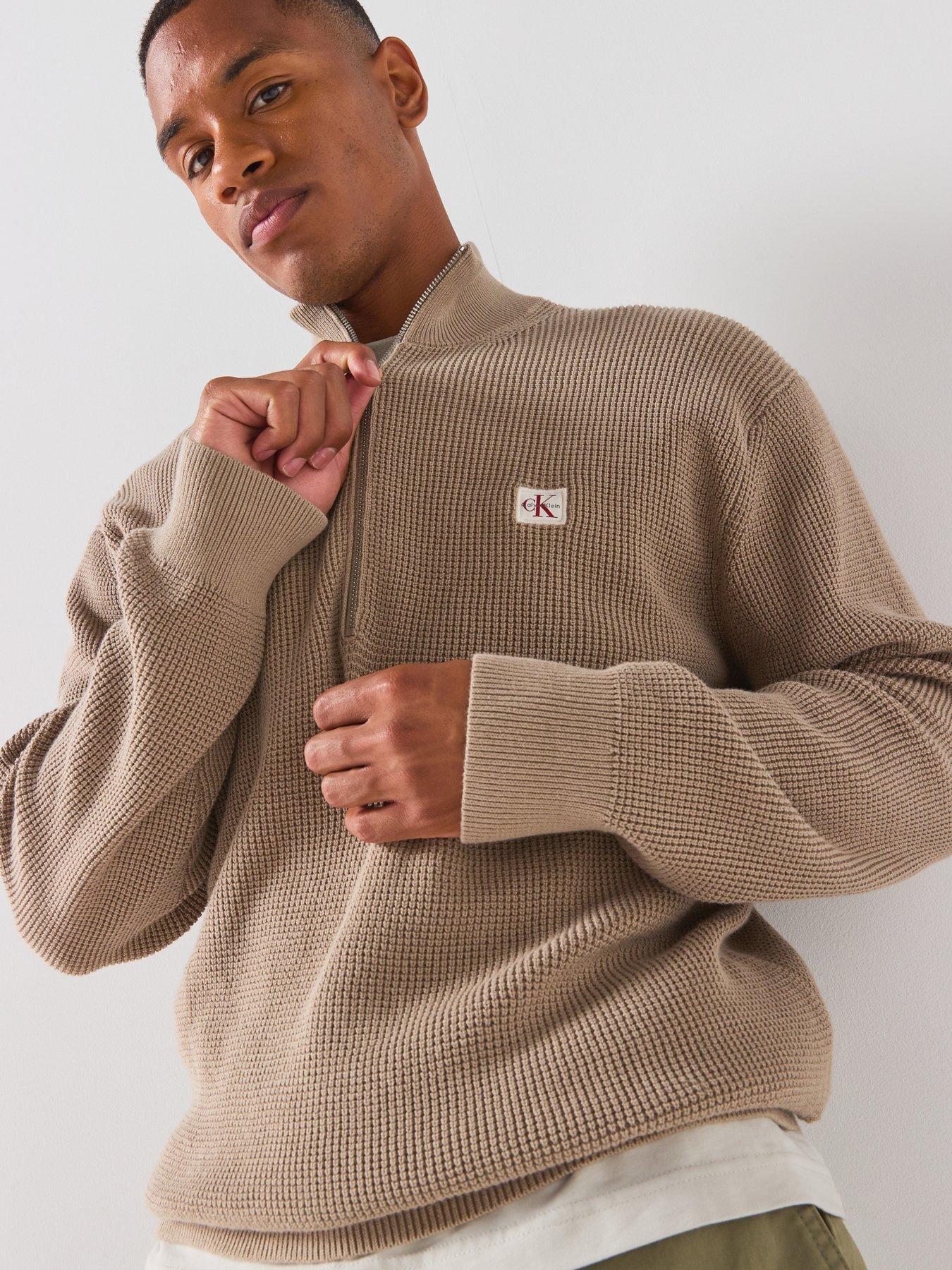 Image 4 of 6 of Calvin Klein Jeans Cotton Waffle Half Zip Jumper - Roasted Cashew