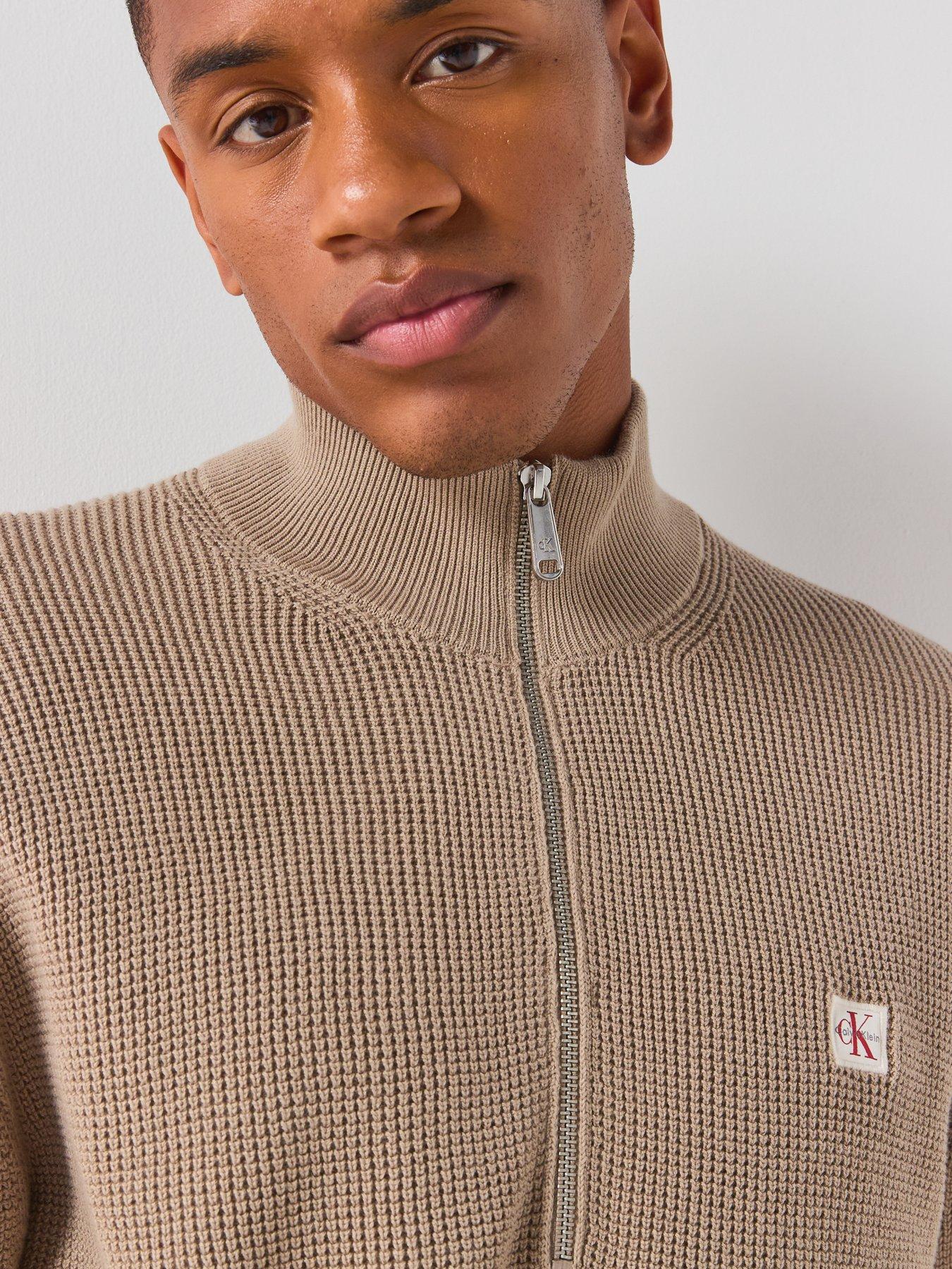 Image 5 of 6 of Calvin Klein Jeans Cotton Waffle Half Zip Jumper - Roasted Cashew