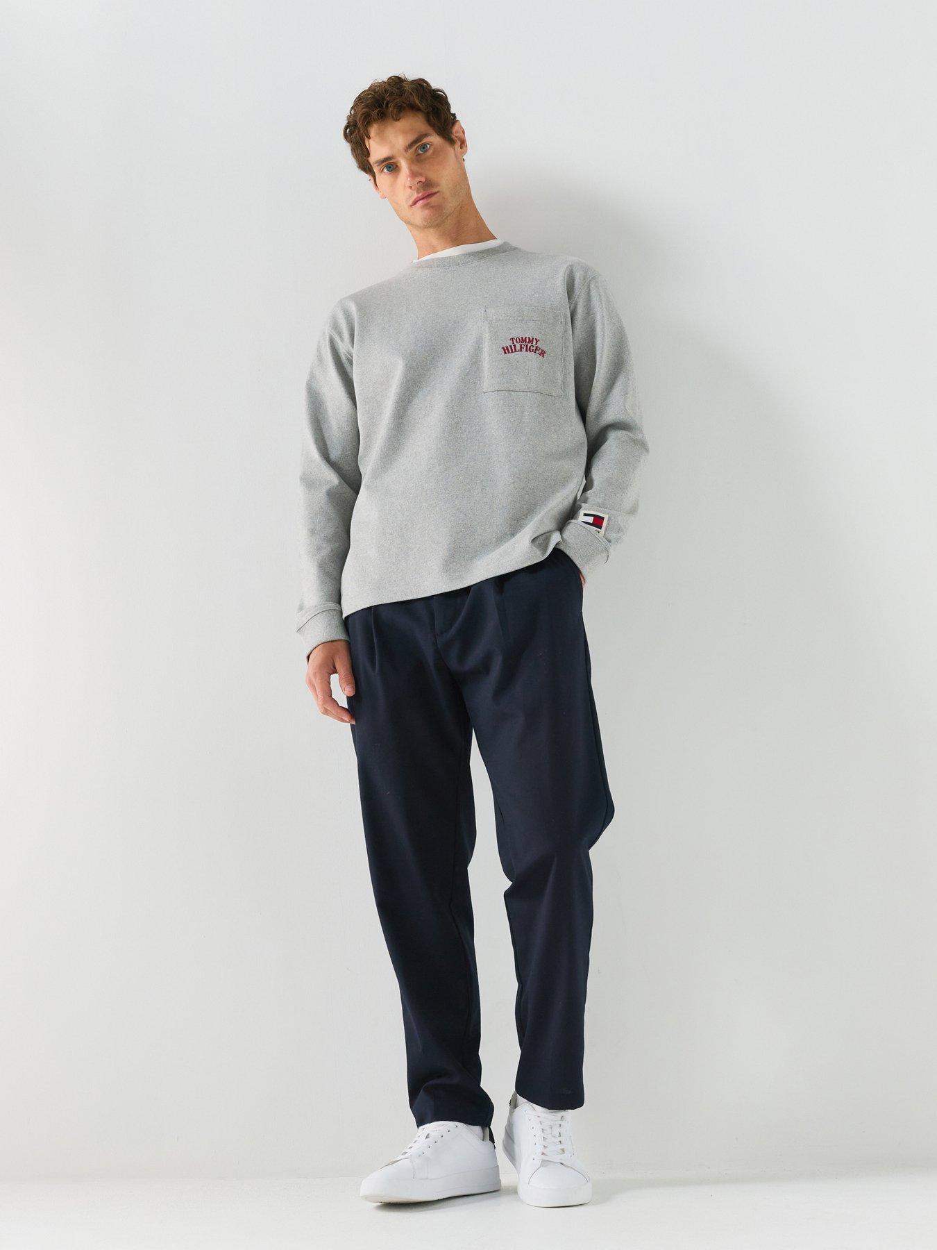 Image 3 of 5 of Tommy Hilfiger Graphic Relaxed Fit Varsity Pocket Long Sleeve T-Shirt - Light Grey