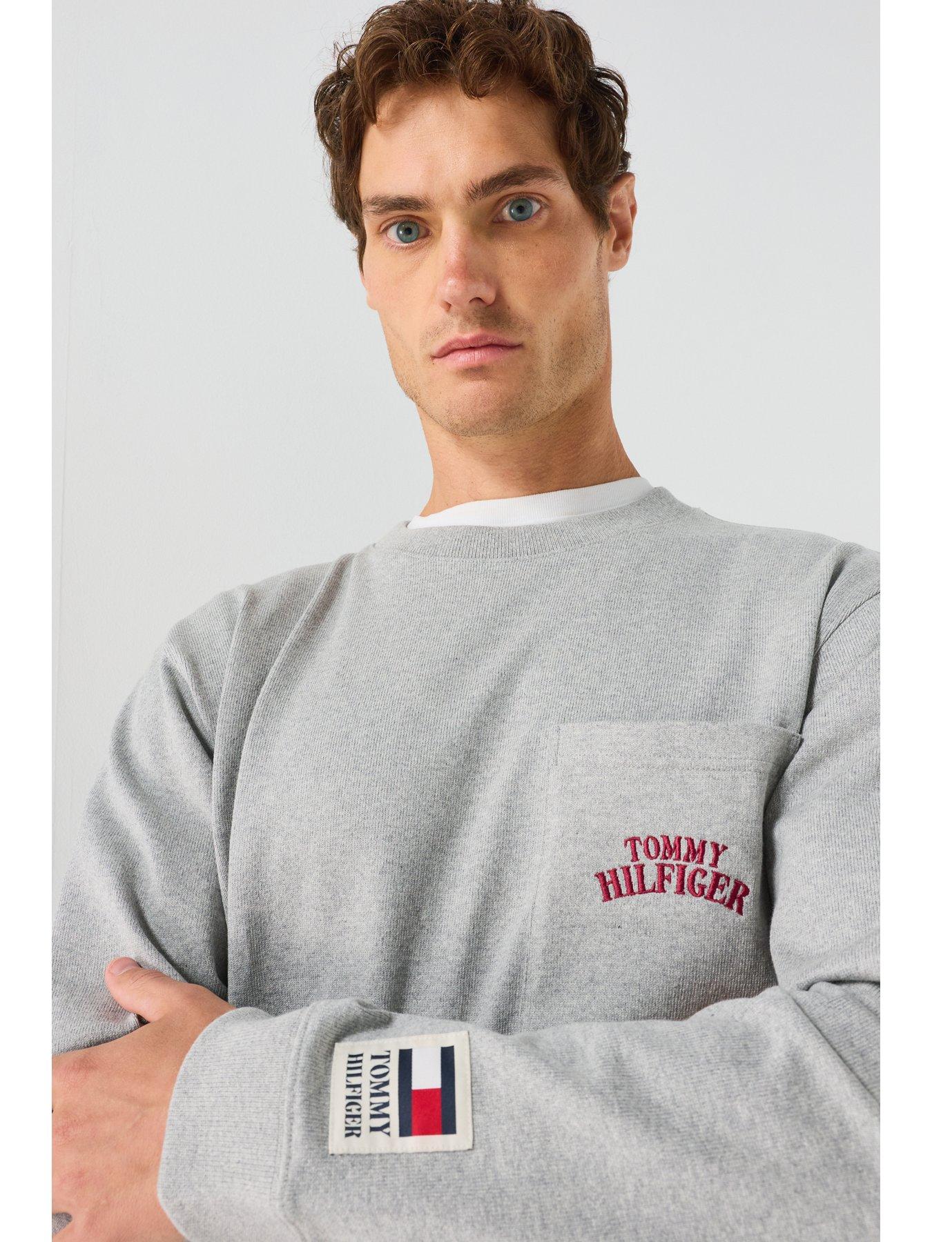 Image 4 of 5 of Tommy Hilfiger Graphic Relaxed Fit Varsity Pocket Long Sleeve T-Shirt - Light Grey