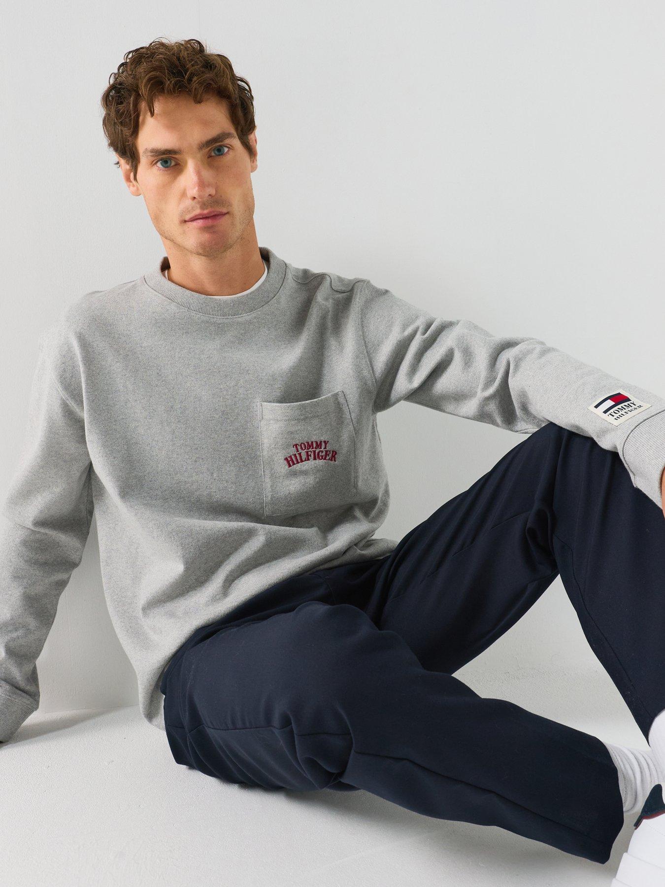 Image 5 of 5 of Tommy Hilfiger Graphic Relaxed Fit Varsity Pocket Long Sleeve T-Shirt - Light Grey