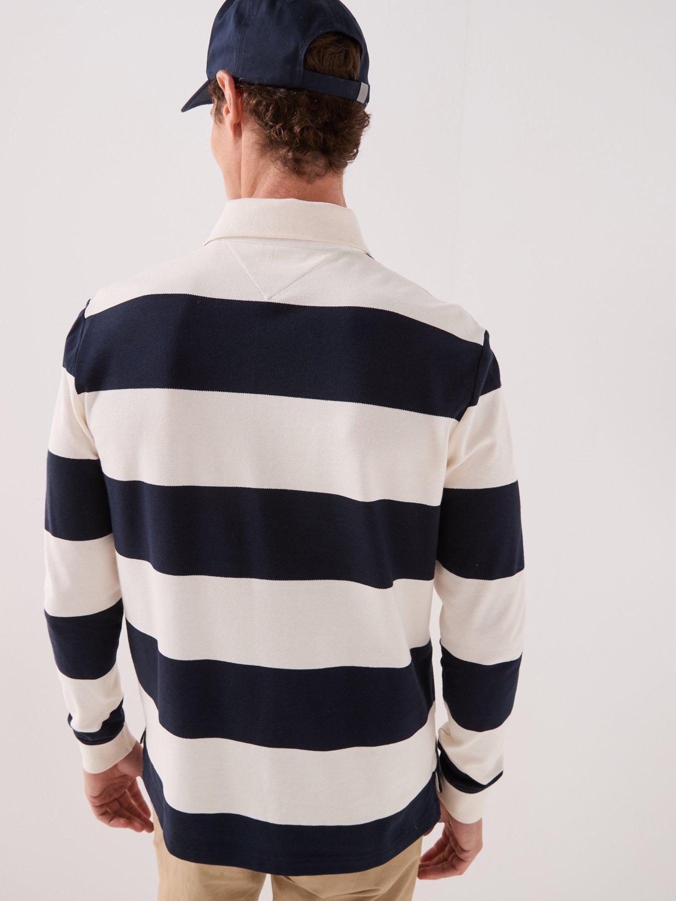 Image 2 of 6 of Tommy Hilfiger Men's Long Sleeve Striped Rugby Polo Shirt - Light-Cream/Navy