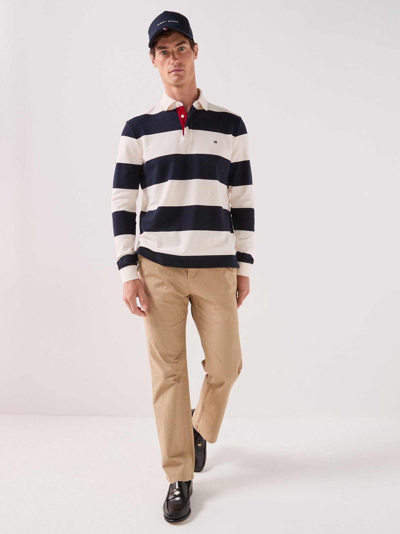 Image 3 of 6 of Tommy Hilfiger Men's Long Sleeve Striped Rugby Polo Shirt - Light-Cream/Navy
