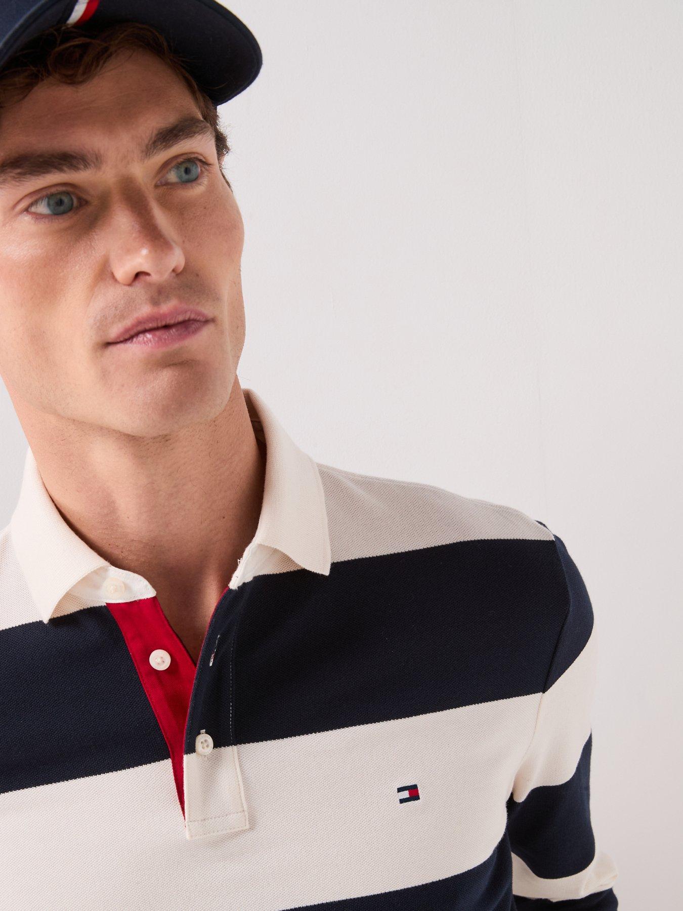 Image 6 of 6 of Tommy Hilfiger Men's Long Sleeve Striped Rugby Polo Shirt - Light-Cream/Navy