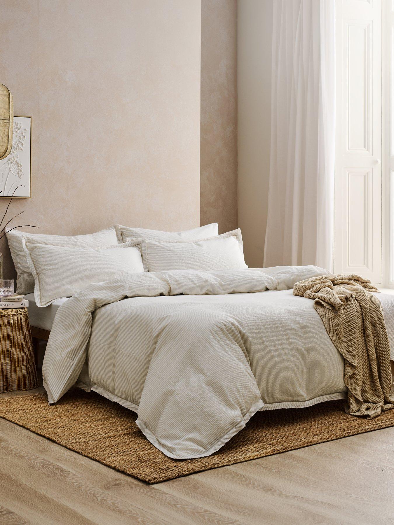 Christy Seersucker Stripe Oxford Edge Cotton Duvet Cover Set